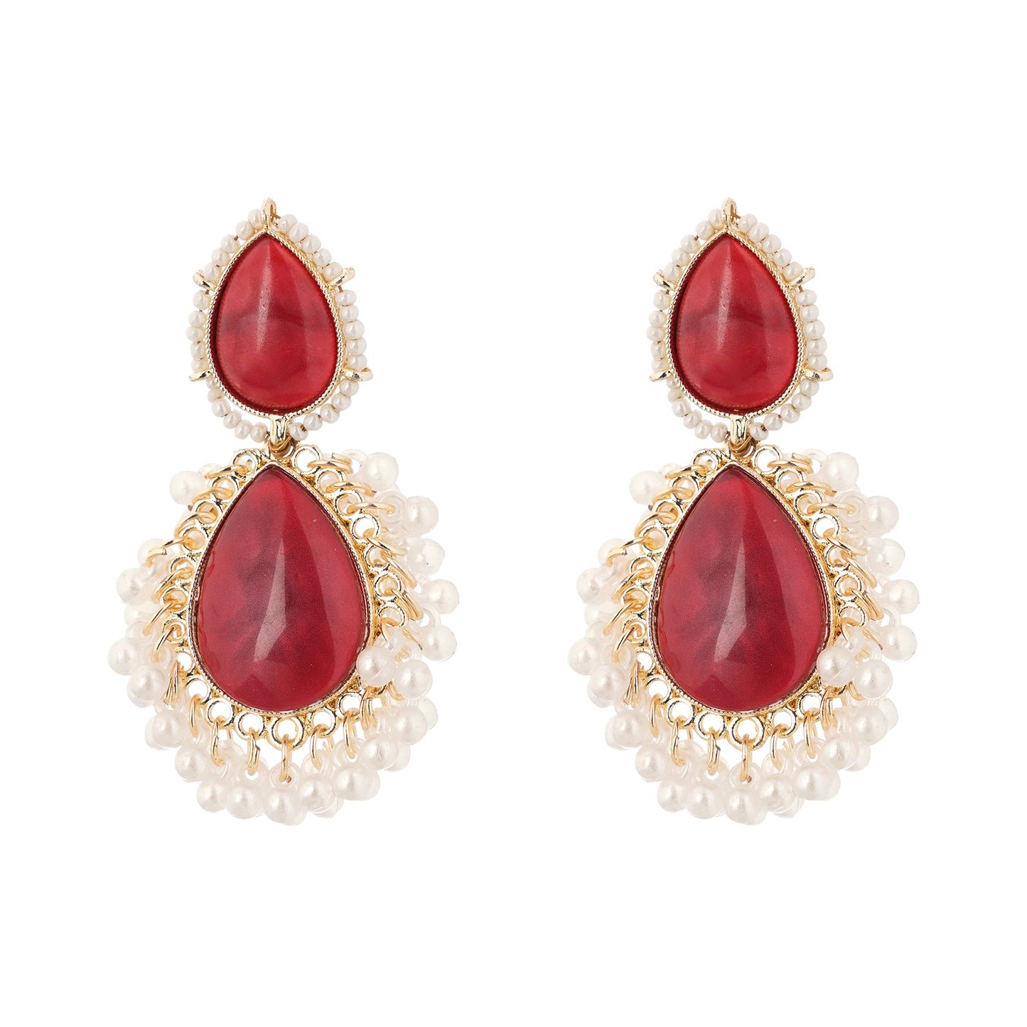Clustertrend Red Crystal Pearl Teardrop Earrings For Women