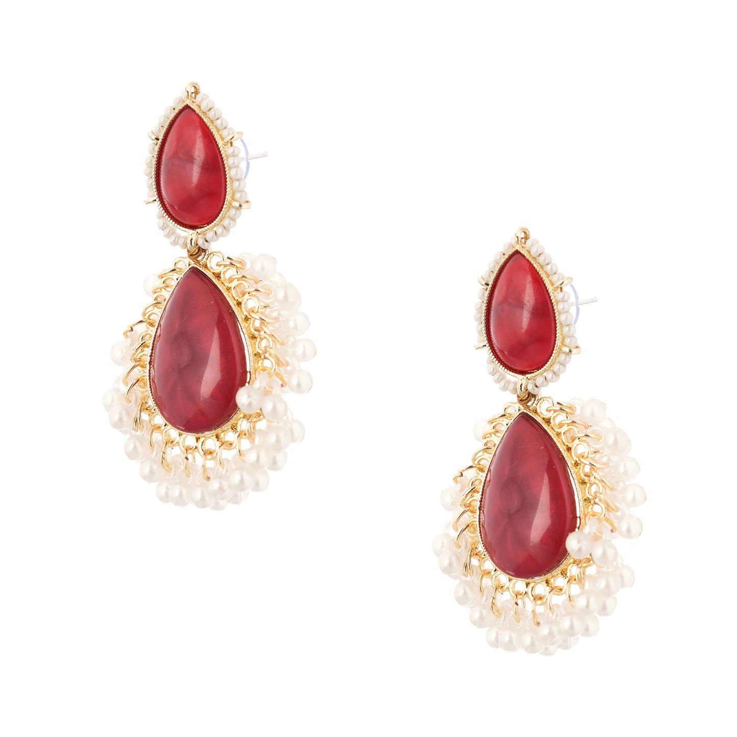 Clustertrend Red Crystal Pearl Teardrop Earrings For Women