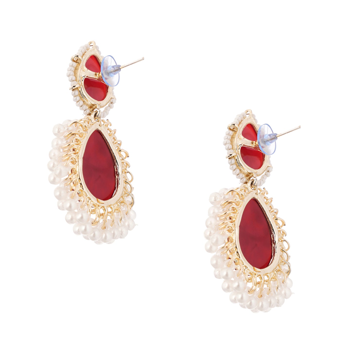 Clustertrend Red Crystal Pearl Teardrop Earrings For Women