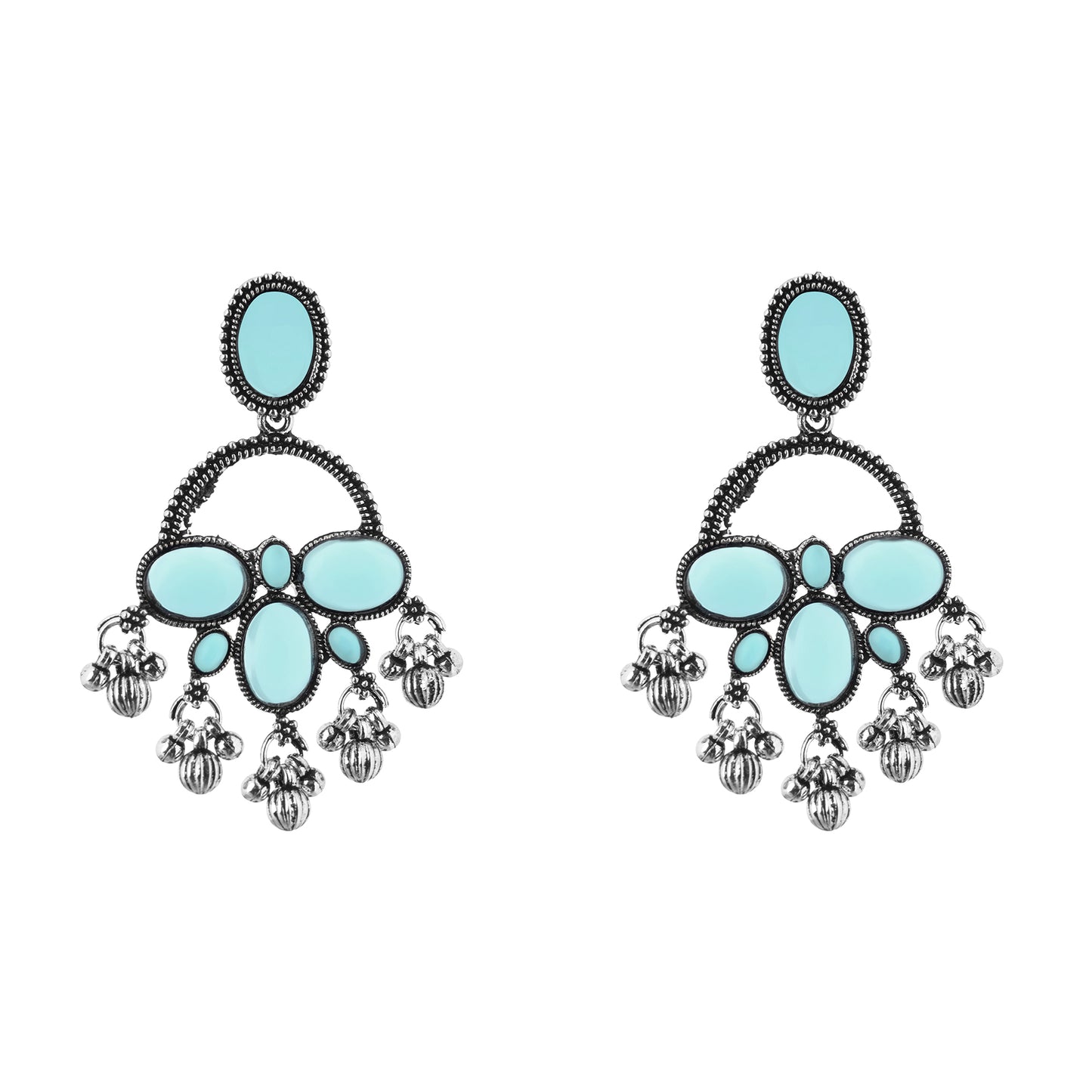 Clustertrend Traditional German Silver Turquoise Blue Crystal Pearl Earrings