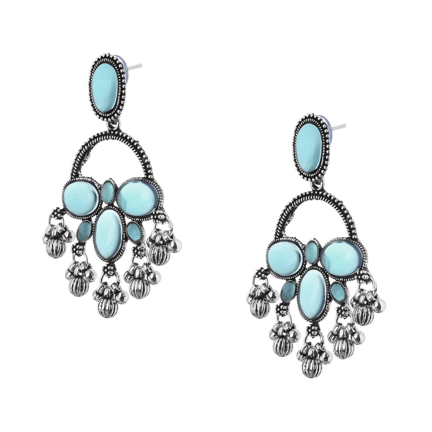 Clustertrend Traditional German Silver Turquoise Blue Crystal Pearl Earrings