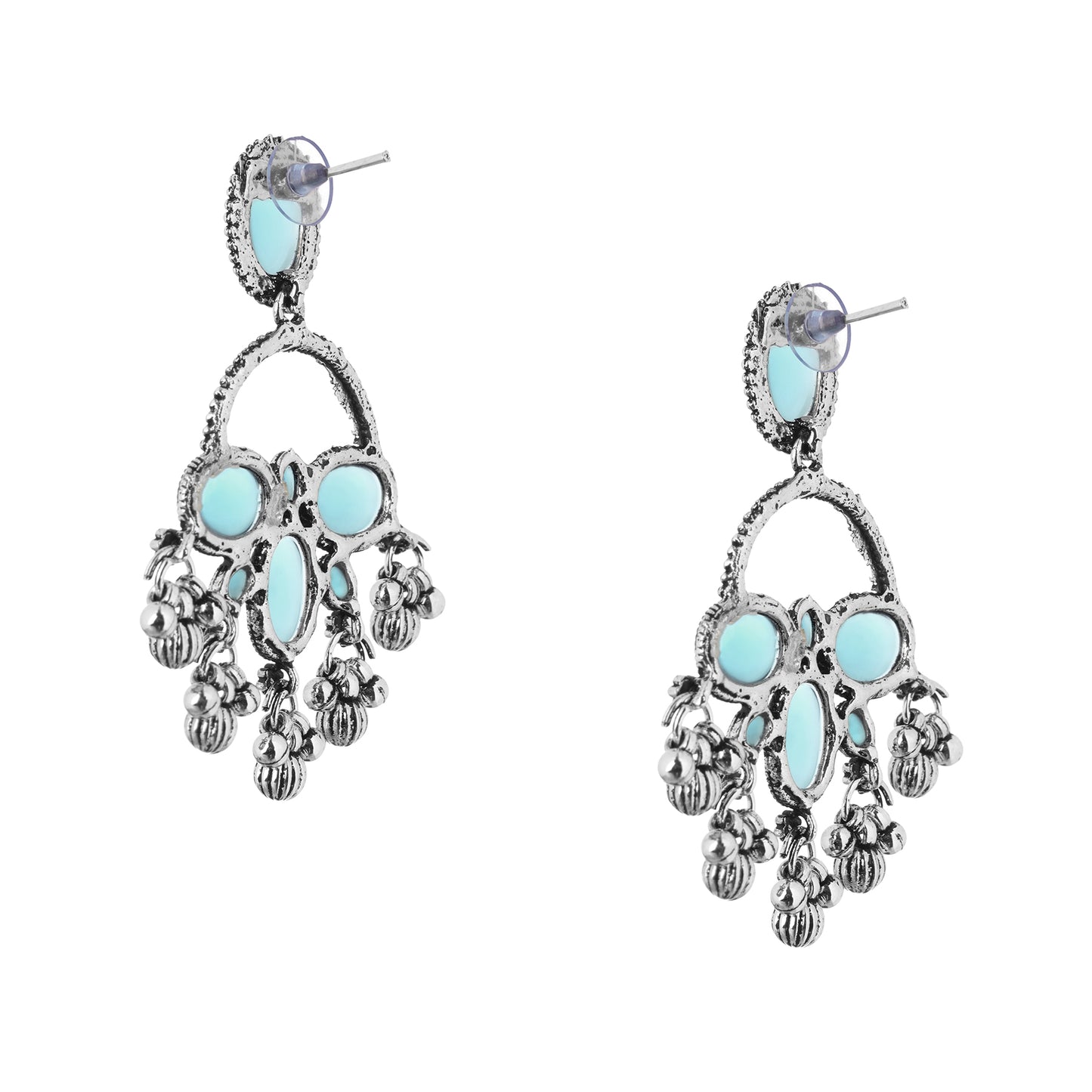 Clustertrend Traditional German Silver Turquoise Blue Crystal Pearl Earrings