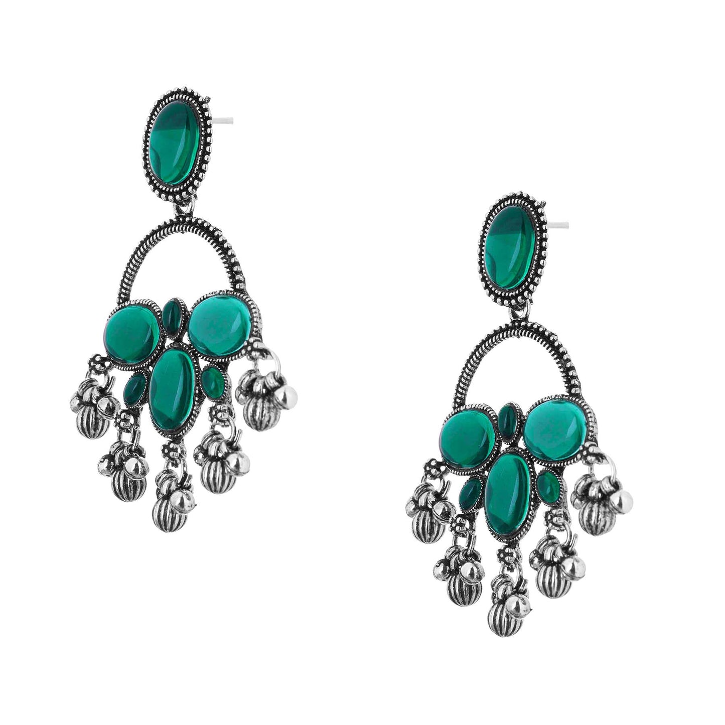 Clustertrend German Silver Crystal Aqua Green Pearl Earrings
