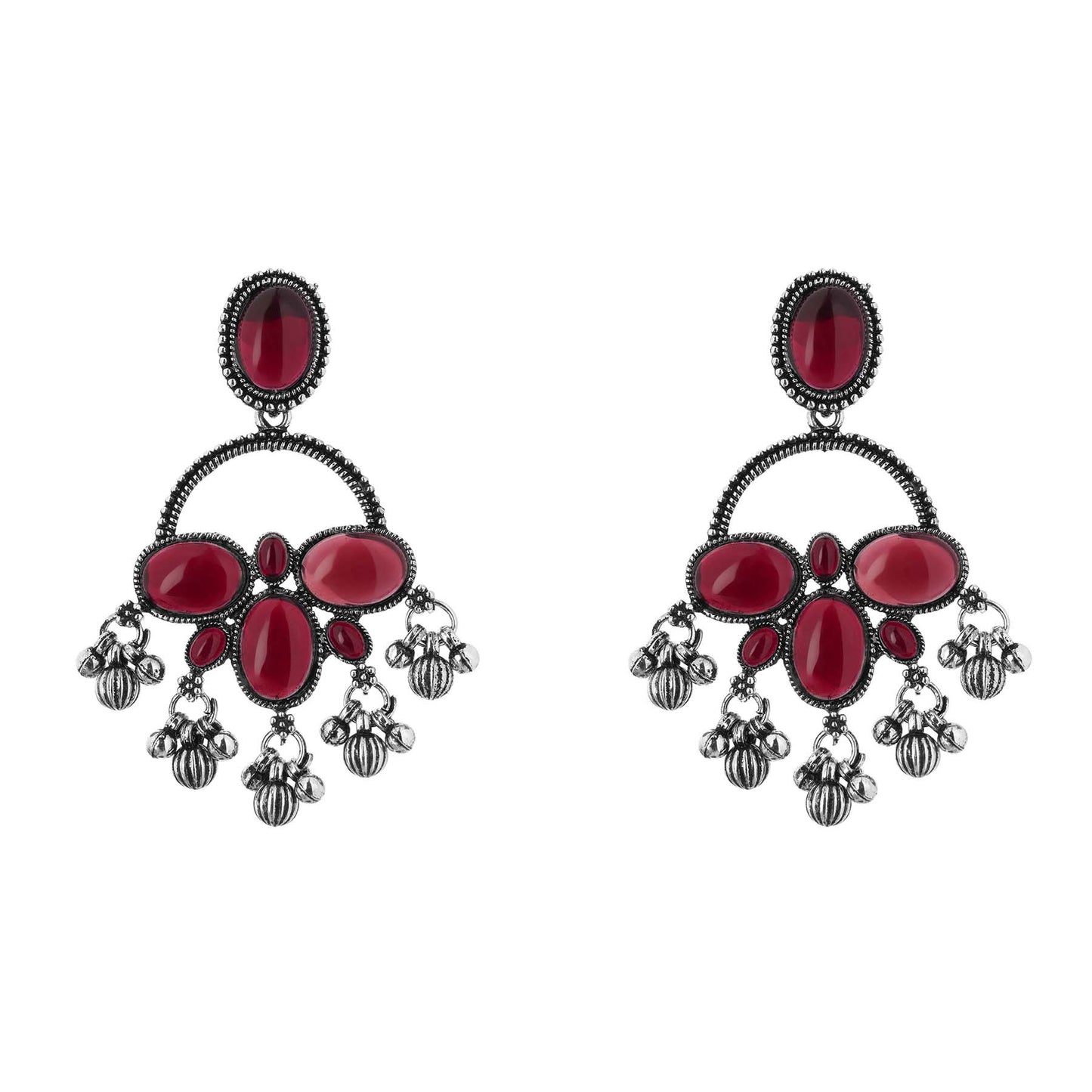 Clustertrend German Silver Maroon Stone Earrings