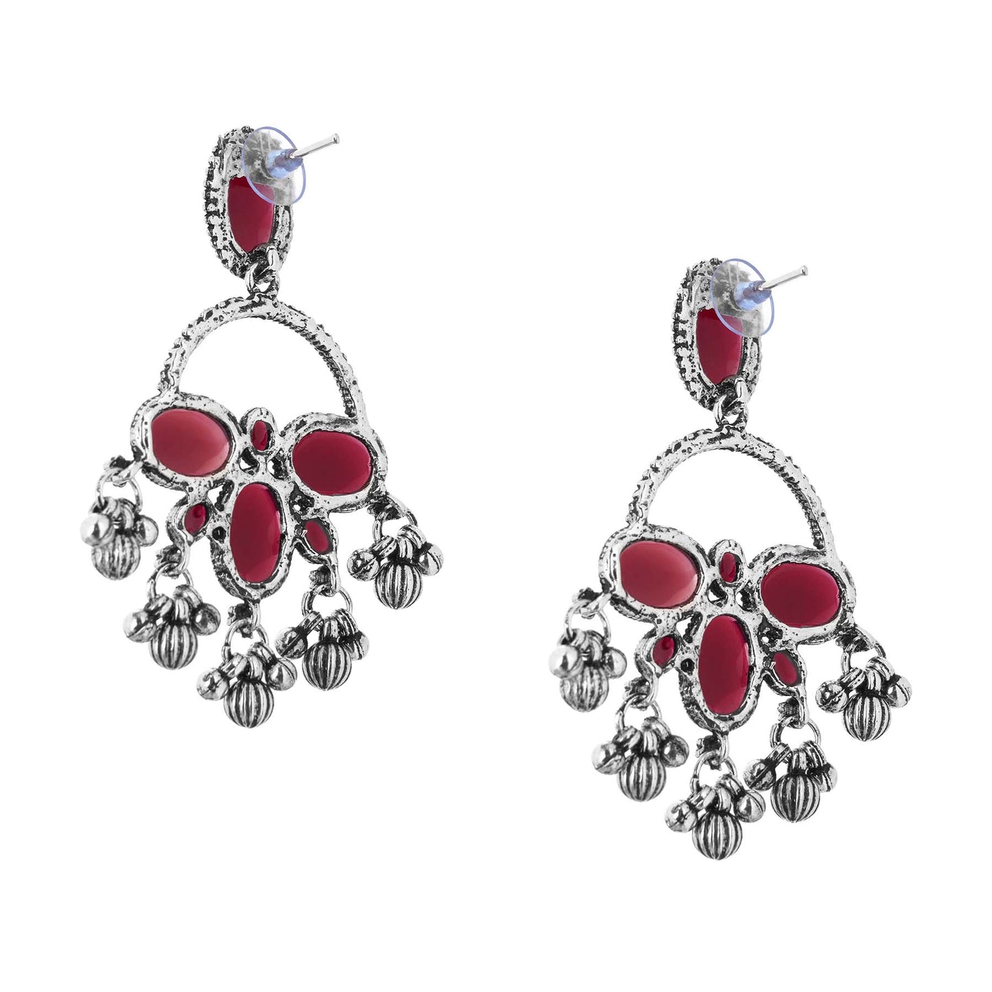 Clustertrend German Silver Maroon Stone Earrings