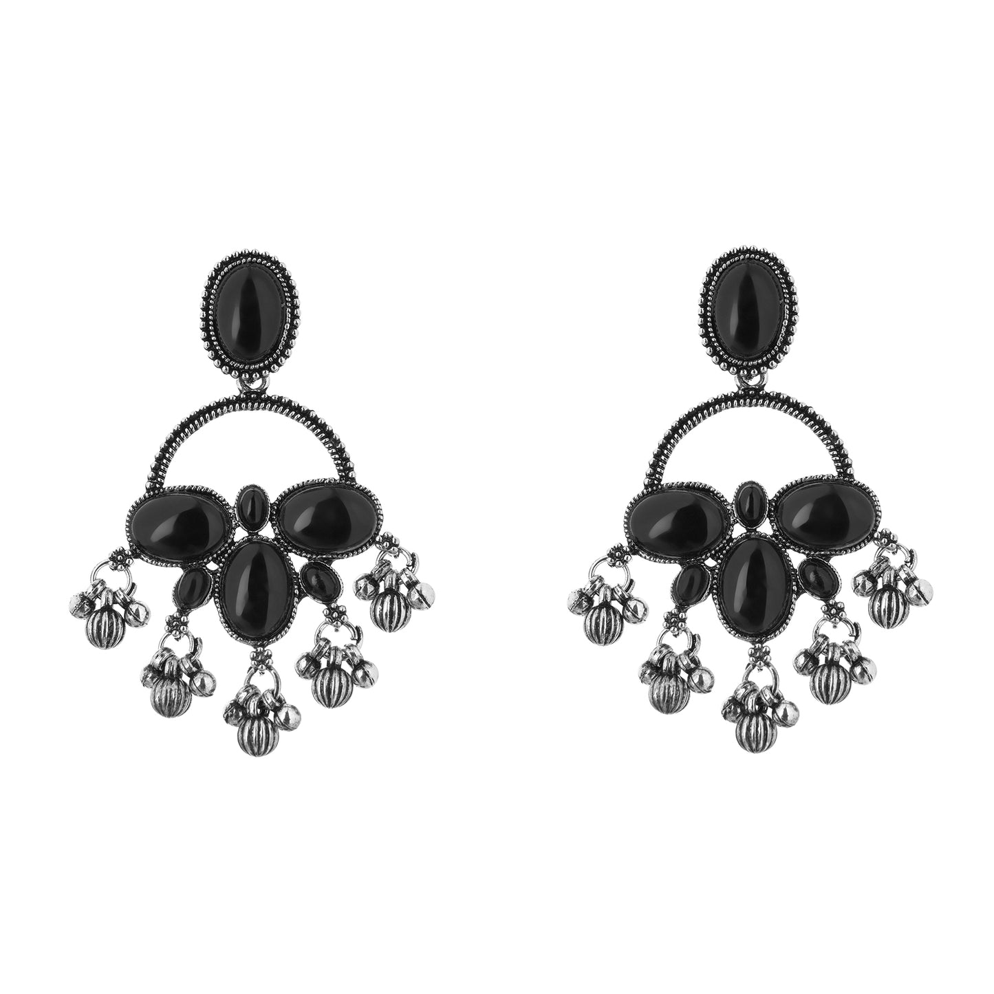 Clustertrend German Silver Black Stone Earrings For Women