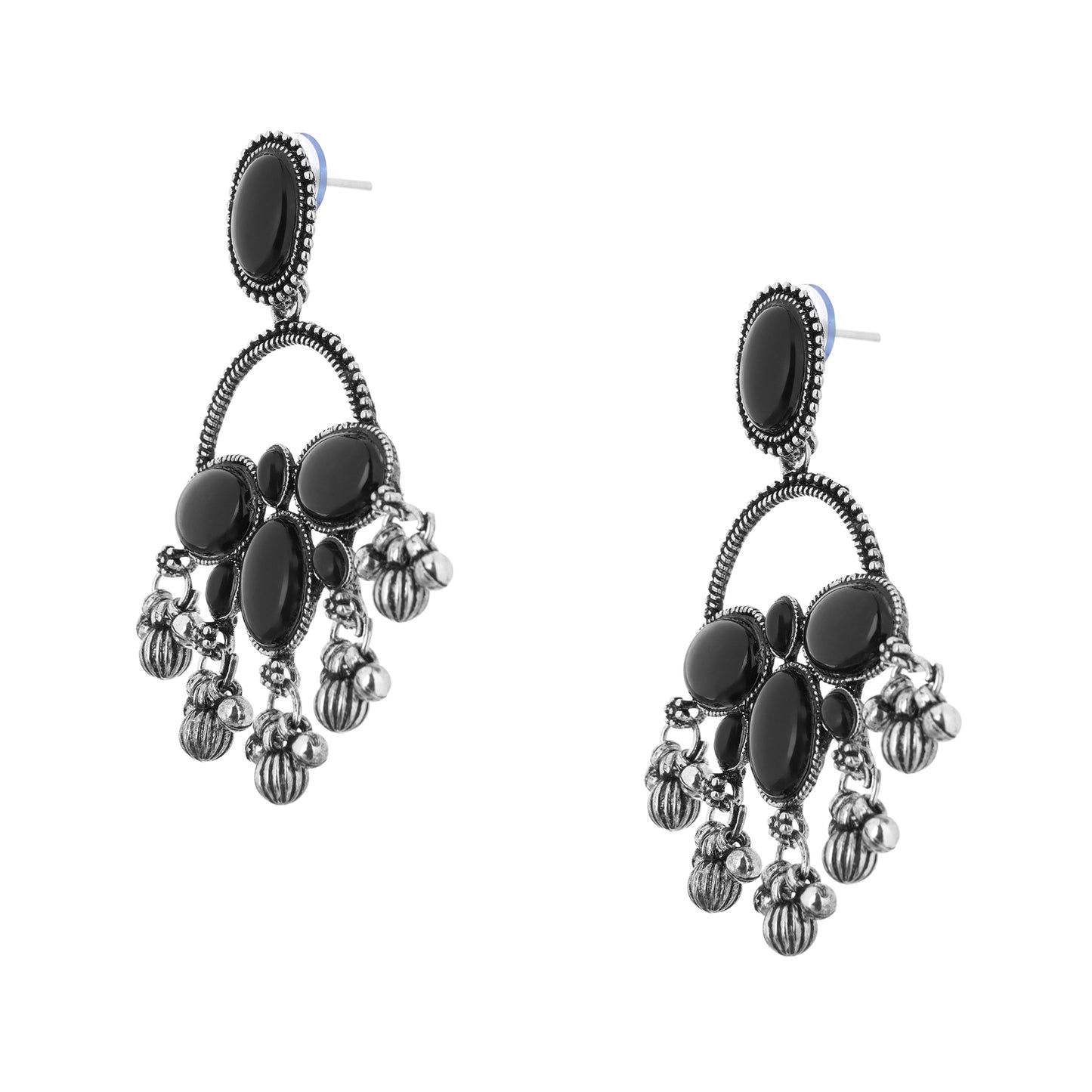 Clustertrend German Silver Black Stone Earrings For Women