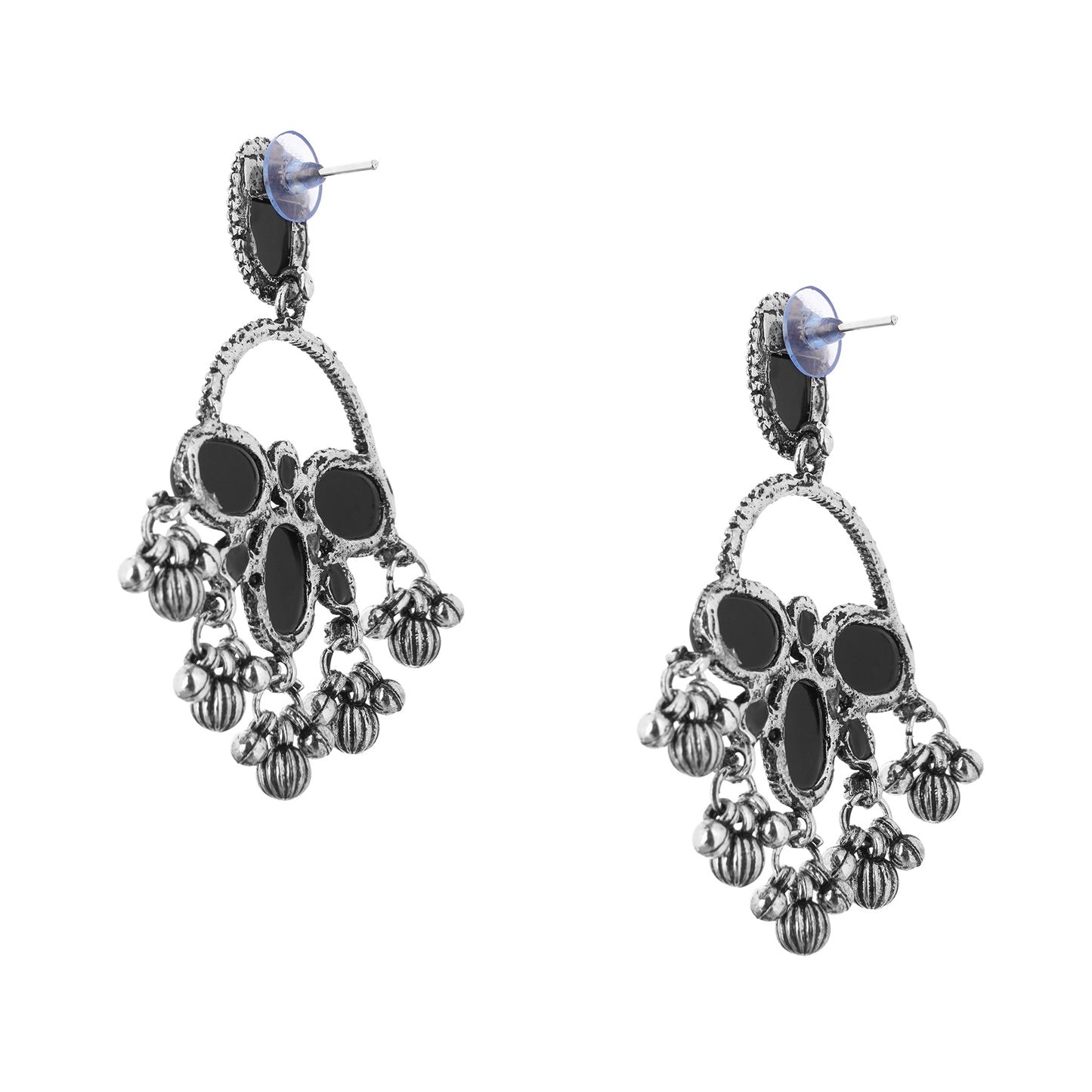 Clustertrend German Silver Black Stone Earrings For Women