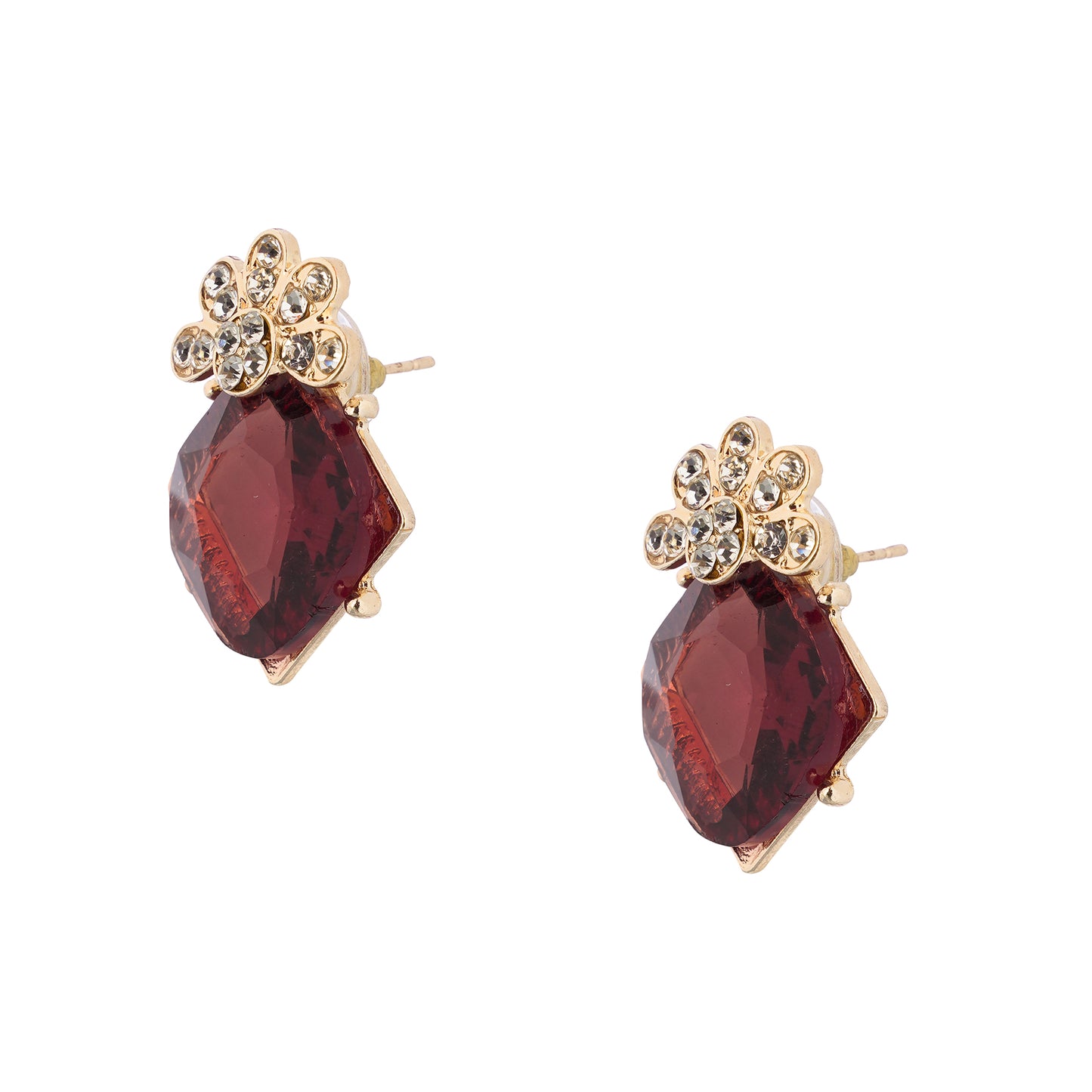 Clustertrend Gold Plated Crystal Brown Diamond Earrings