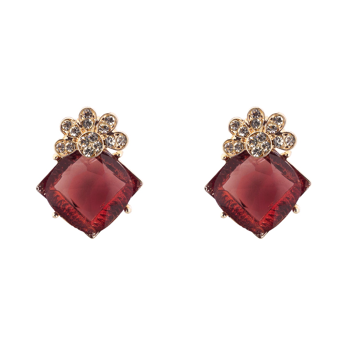 Clustertrend Gold Plated Crystal Brown Diamond Earrings