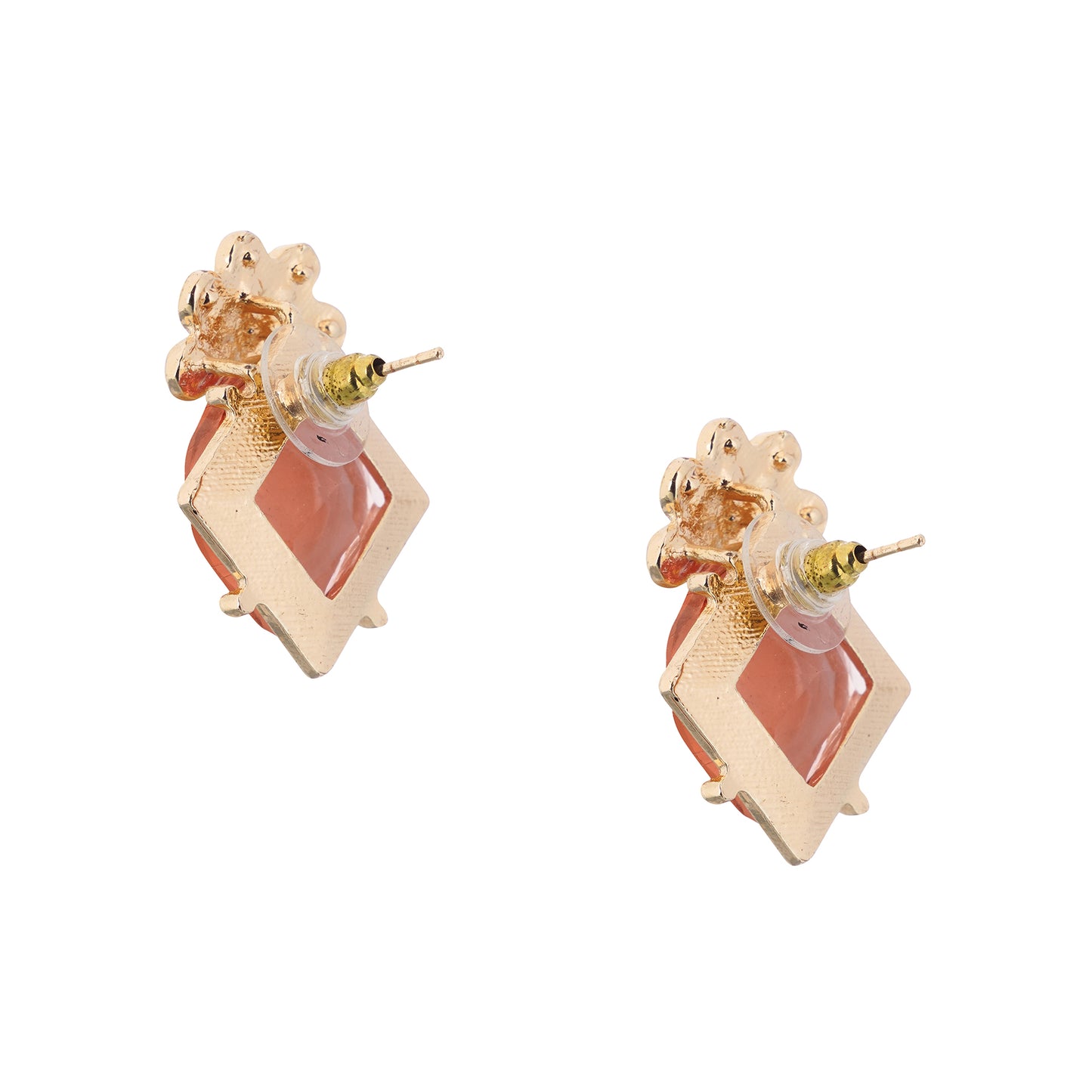 Gold Plated Crystal Peach Stone Diamond Earrings