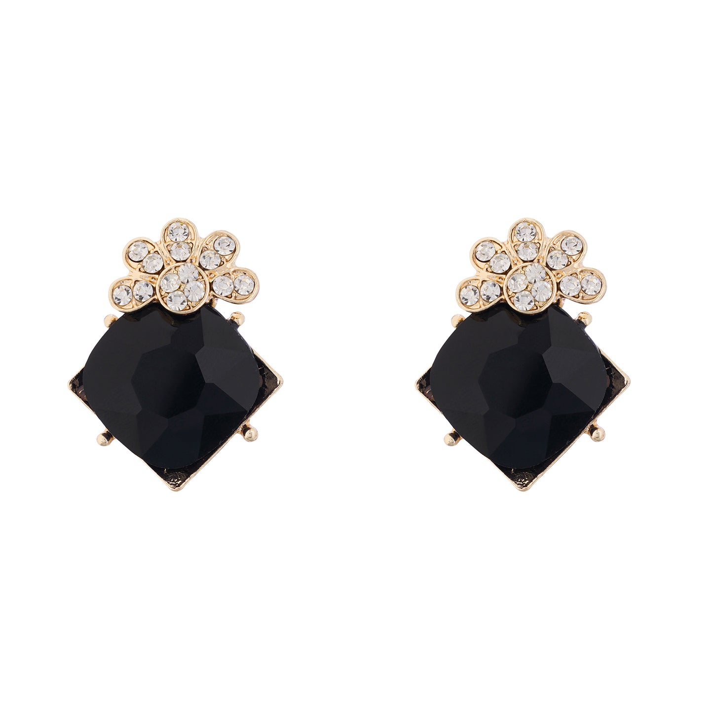 Clustertrend Black Stone Diamond Stud Earrings
