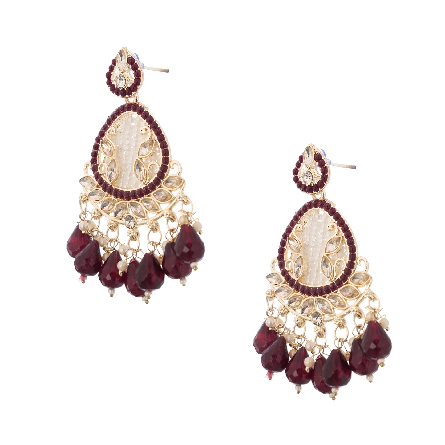 Clustertrend Gold Plated Maroon And White Pearl Earrings For Women