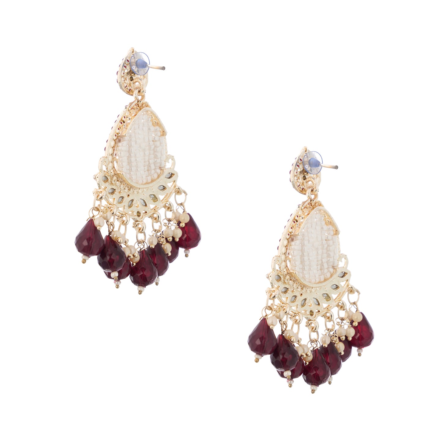 Clustertrend Gold Plated Maroon And White Pearl Earrings For Women