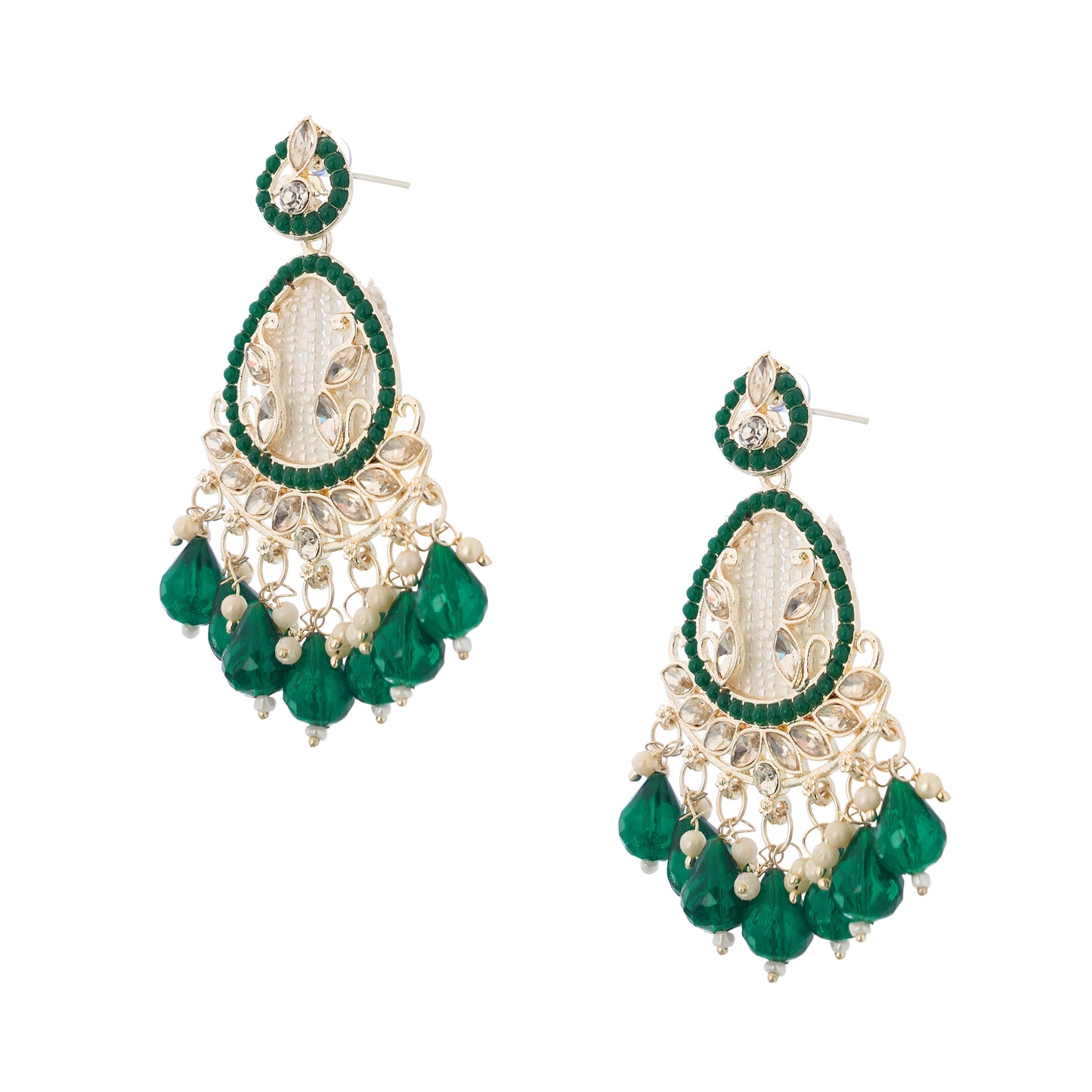 Clustertrend Traditional Gold Plated Emerald Green Pearl Earrings