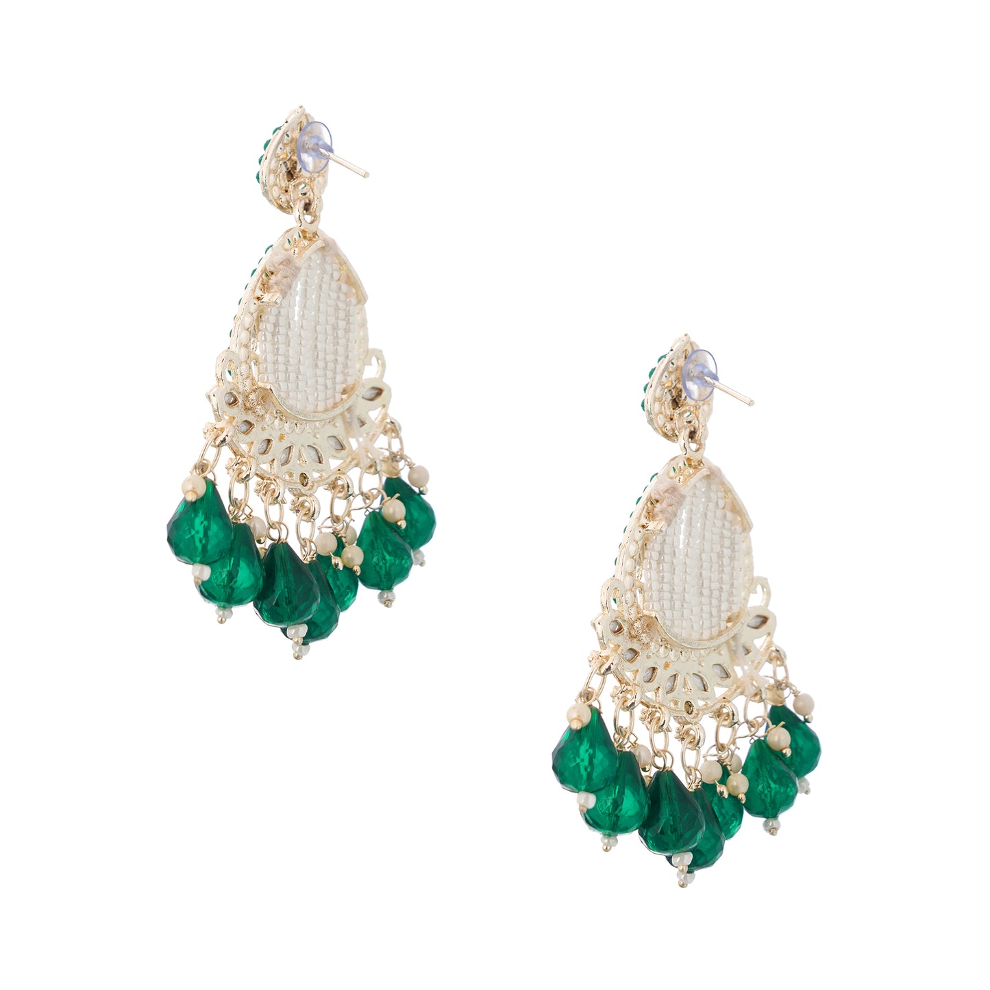 Clustertrend Traditional Gold Plated Emerald Green Pearl Earrings