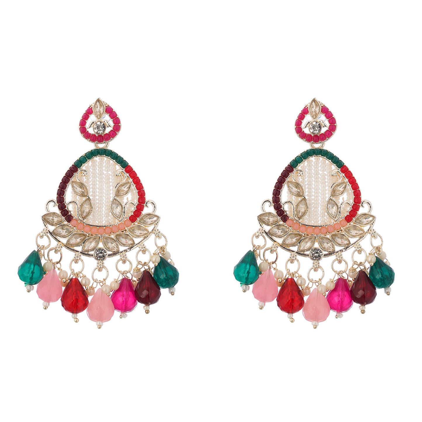Clustertrend Gold Plated Multicolour stone with pearl earrings For Women
