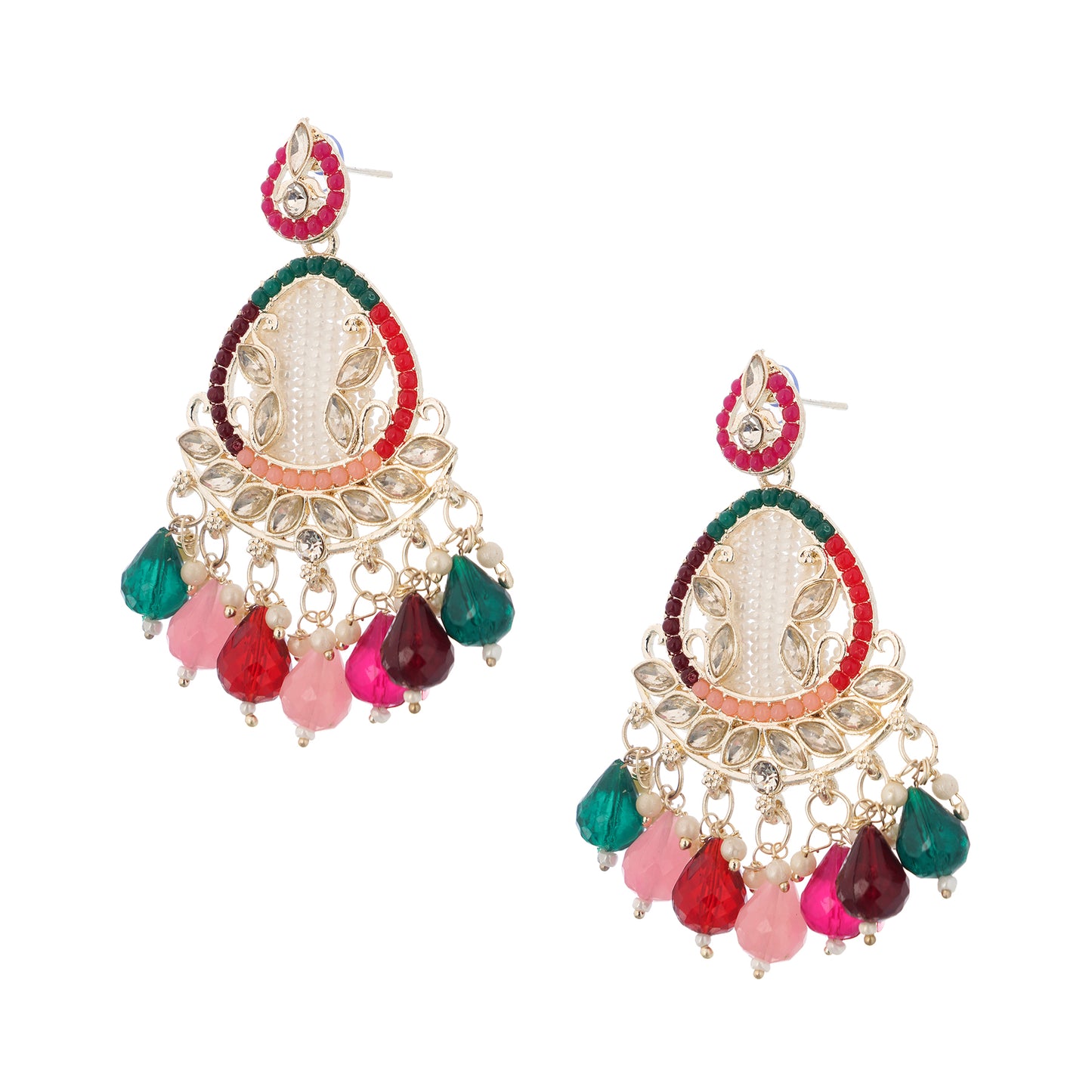 Clustertrend Gold Plated Multicolour stone with pearl earrings For Women