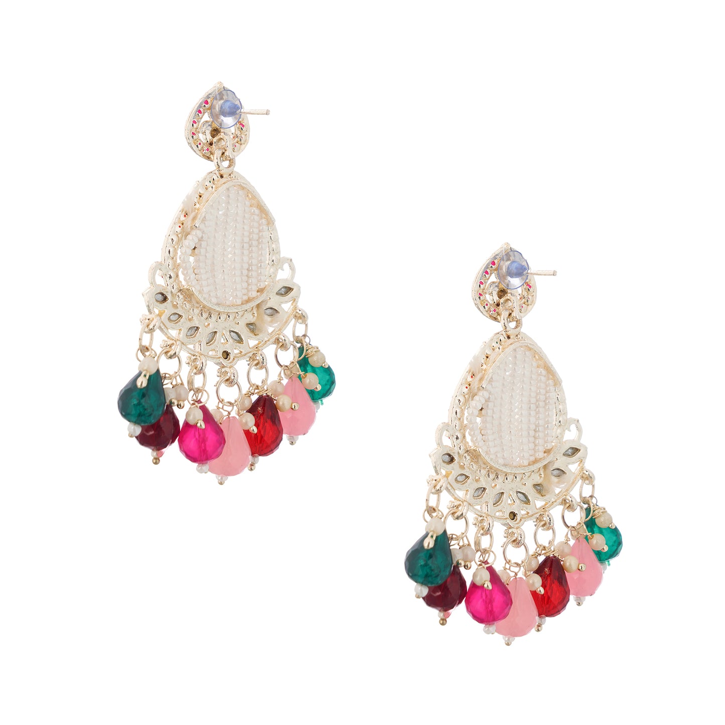 Clustertrend Gold Plated Multicolour stone with pearl earrings For Women