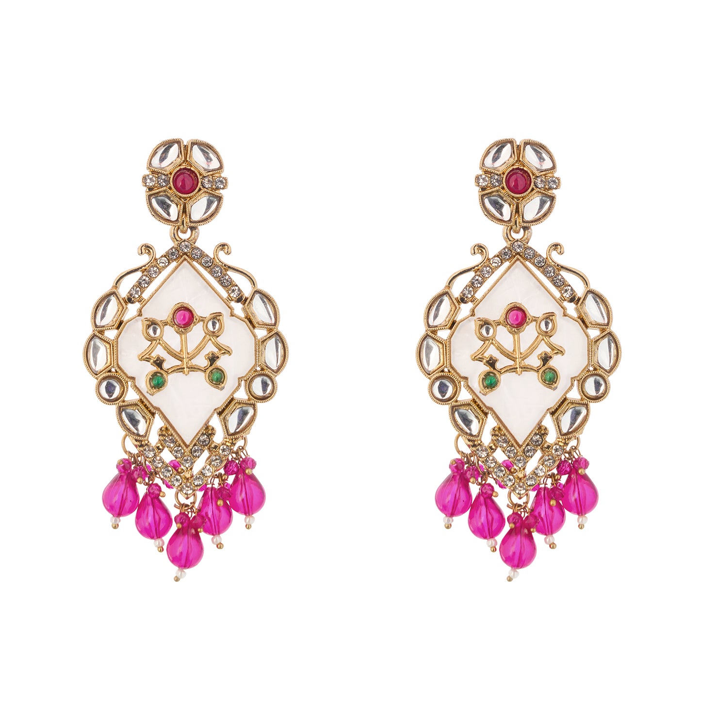 Elegant Gold Plated MOP(Mother Of Pearl) Pink Stone Earrings