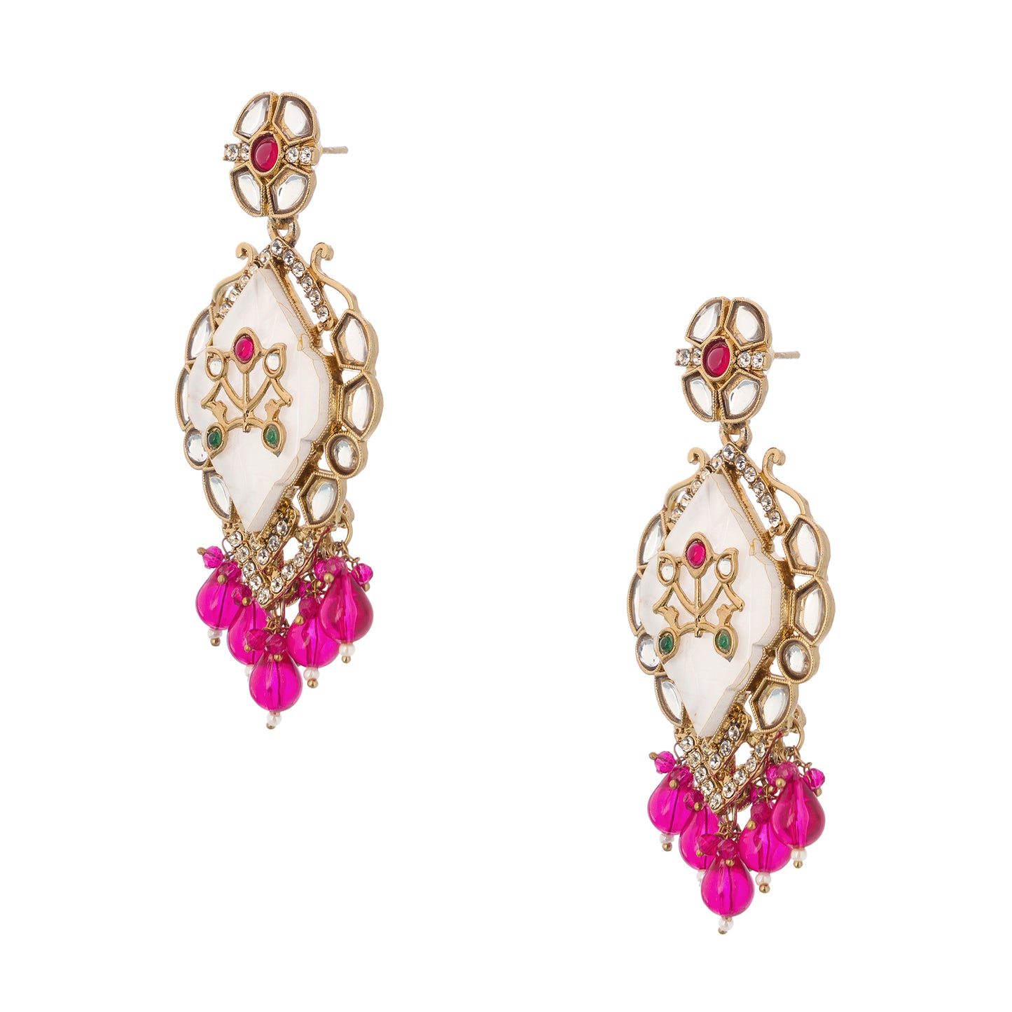 Elegant Gold Plated MOP(Mother Of Pearl) Pink Stone Earrings