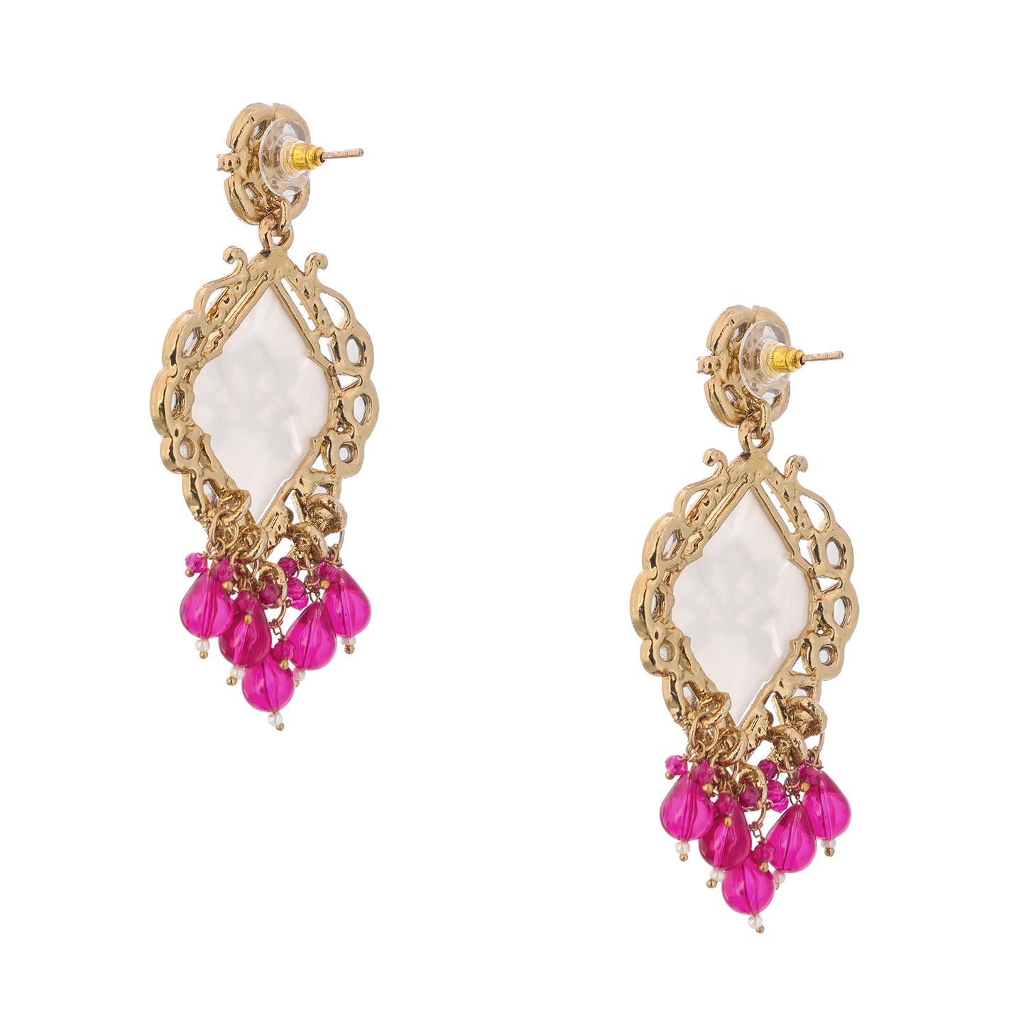 Elegant Gold Plated MOP(Mother Of Pearl) Pink Stone Earrings