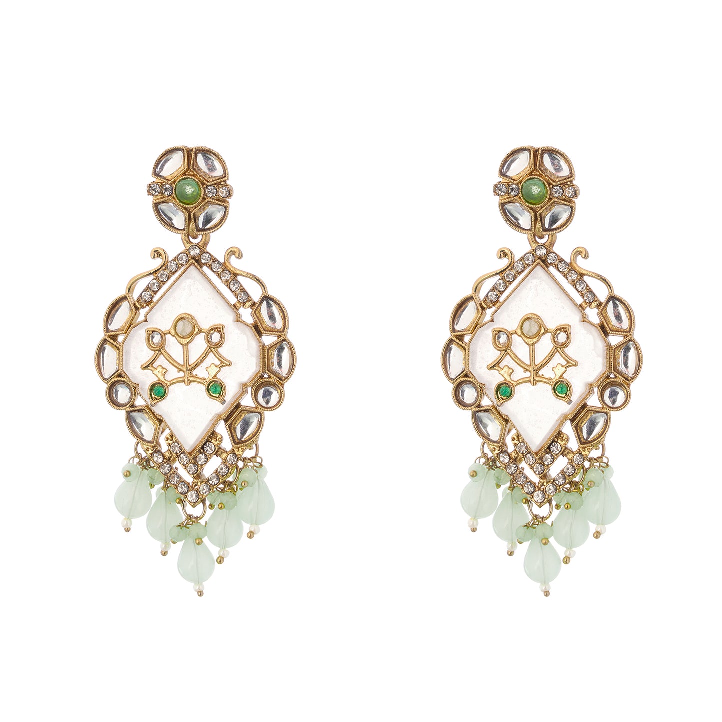 Gold Plated MOP(Mother Of Pearl) Light Geen Pearl Kundan Earrings