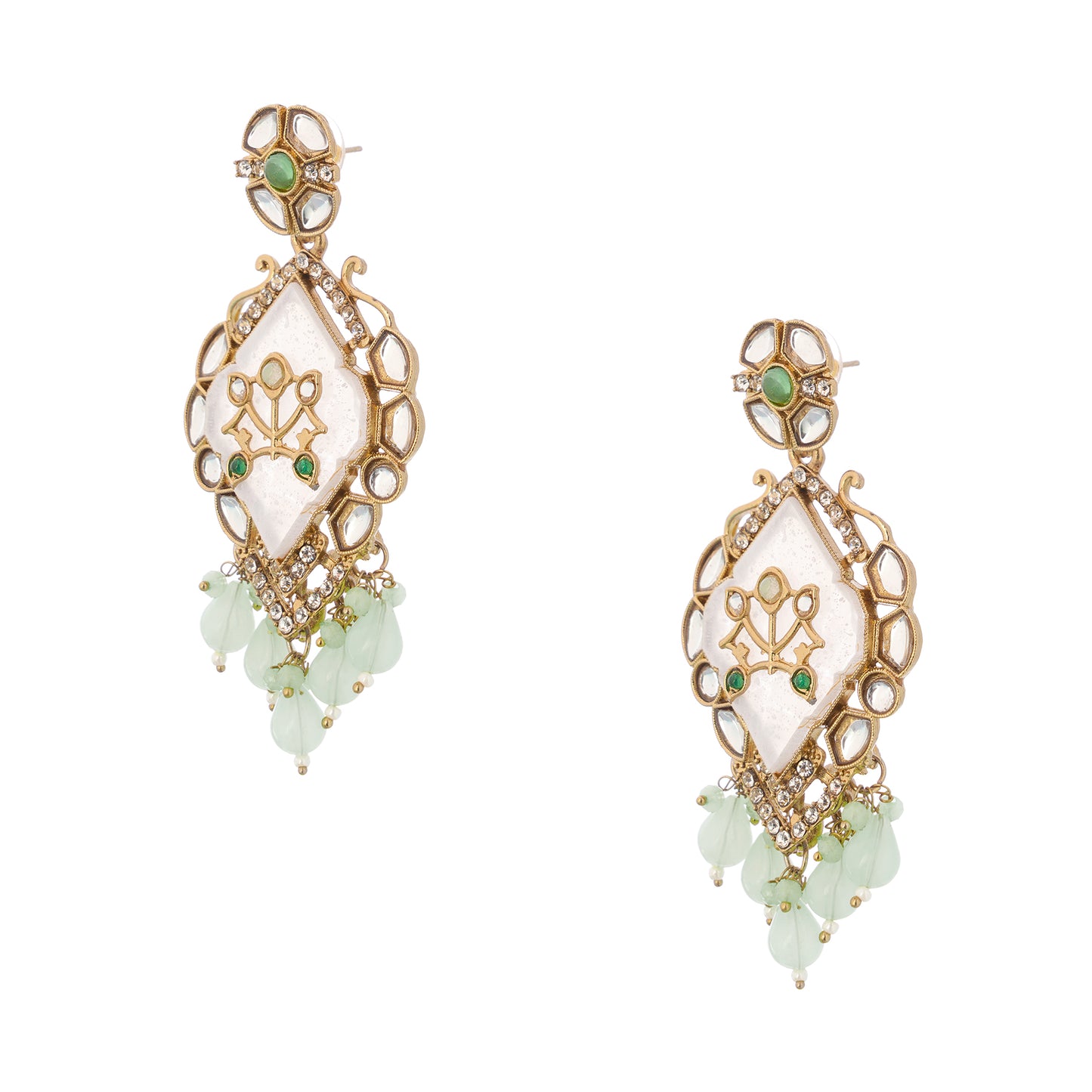 Gold Plated MOP(Mother Of Pearl) Light Geen Pearl Kundan Earrings