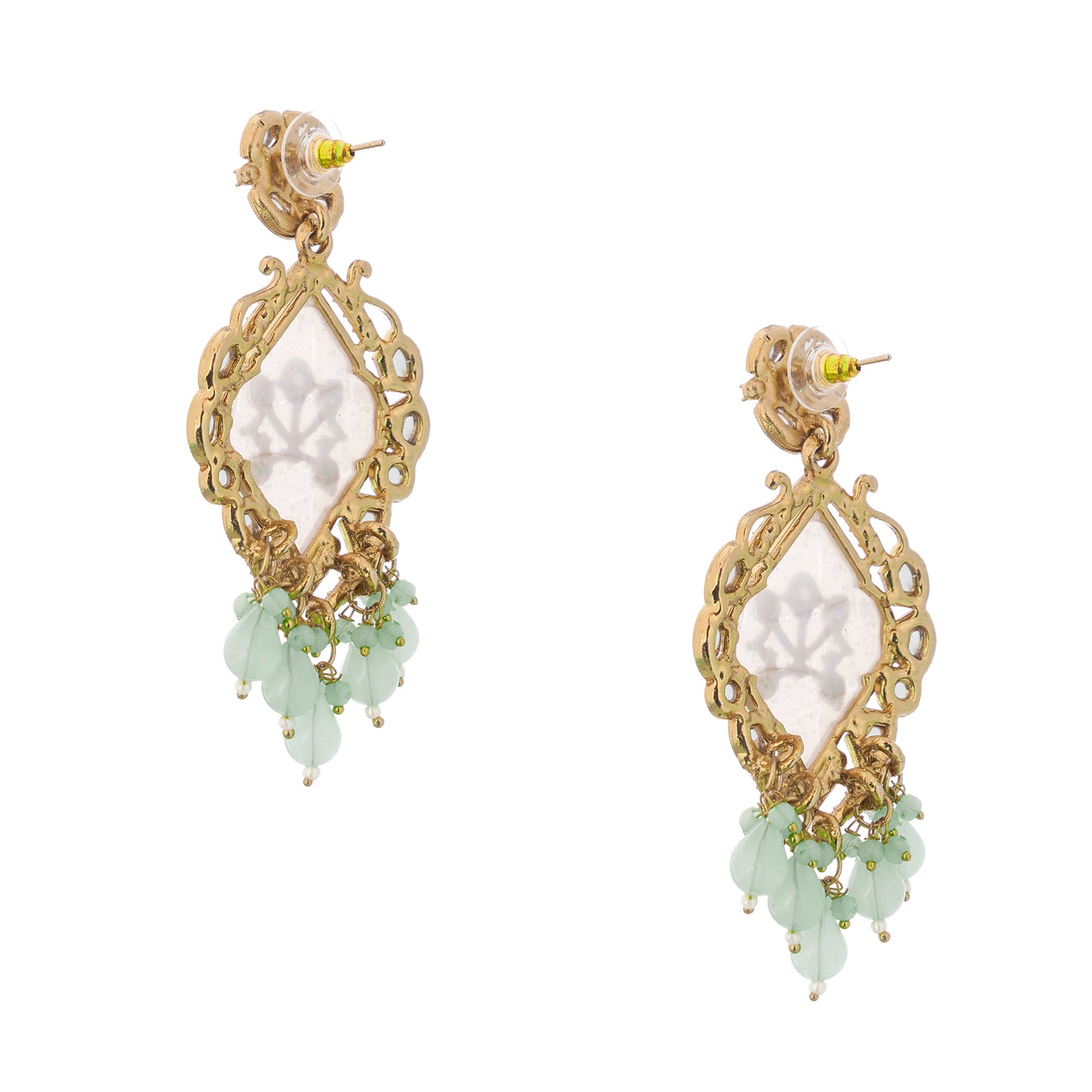 Gold Plated MOP(Mother Of Pearl) Light Geen Pearl Kundan Earrings