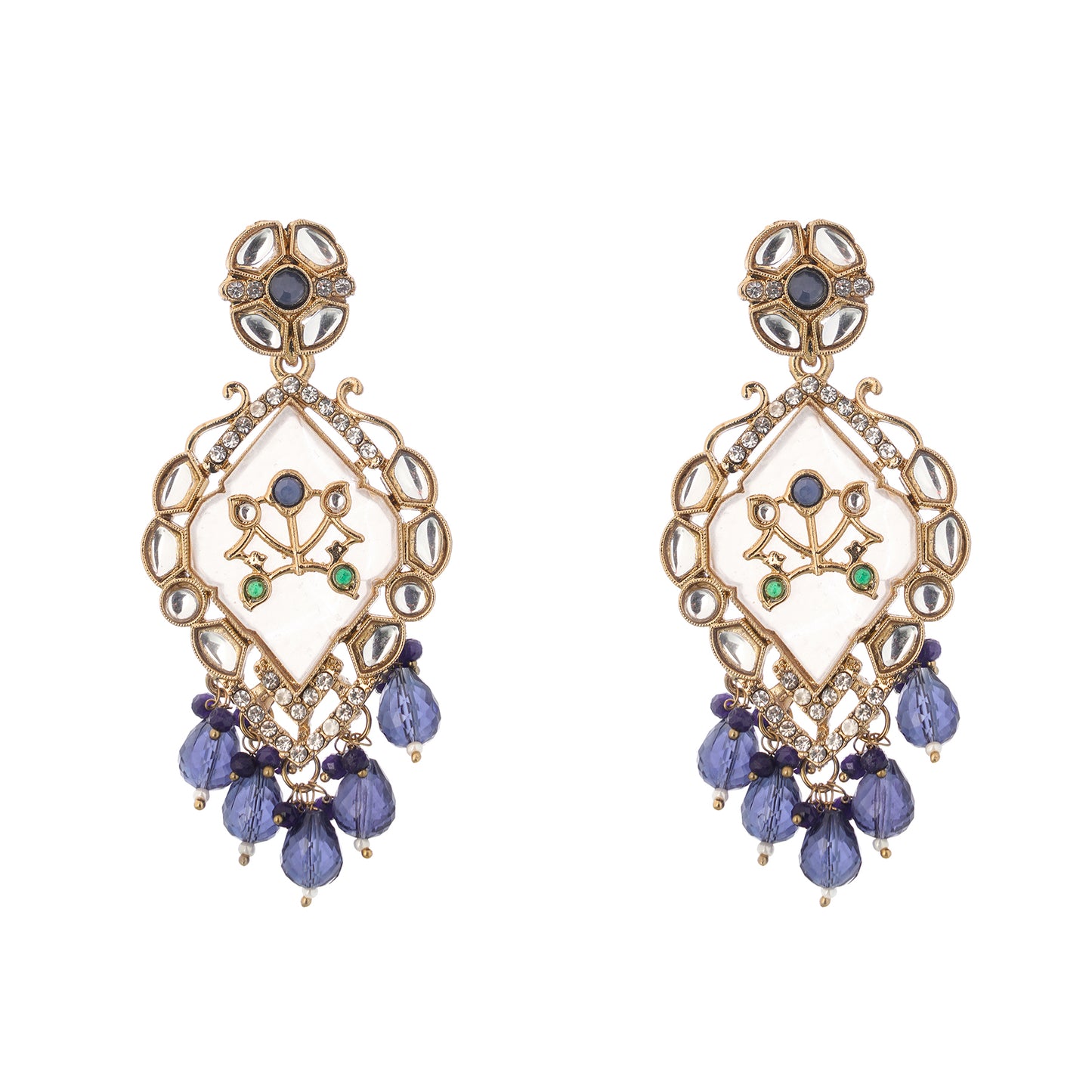 Traditional Gold Plated MOP Purple Pearl Kundan Earrings