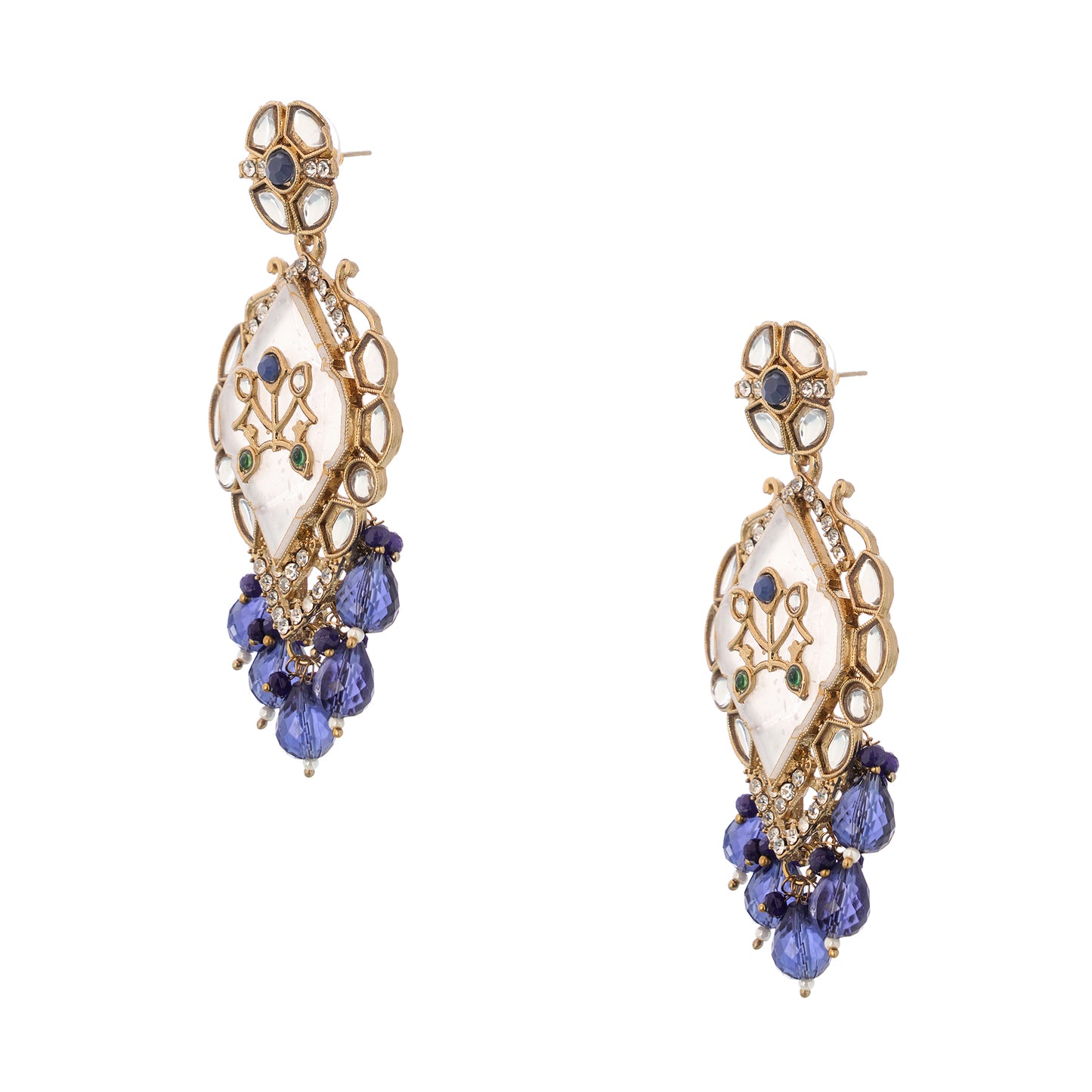 Traditional Gold Plated MOP Purple Pearl Kundan Earrings