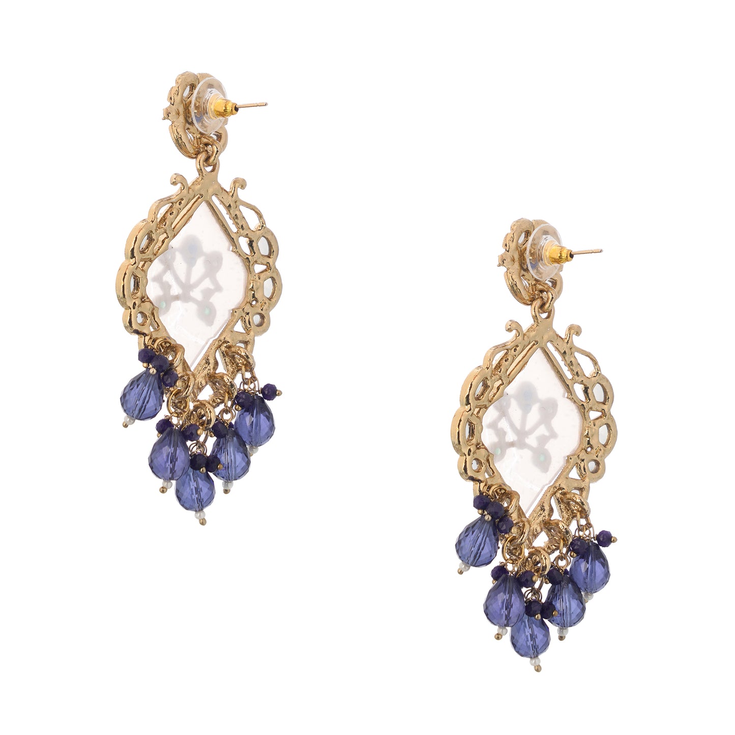 Traditional Gold Plated MOP Purple Pearl Kundan Earrings