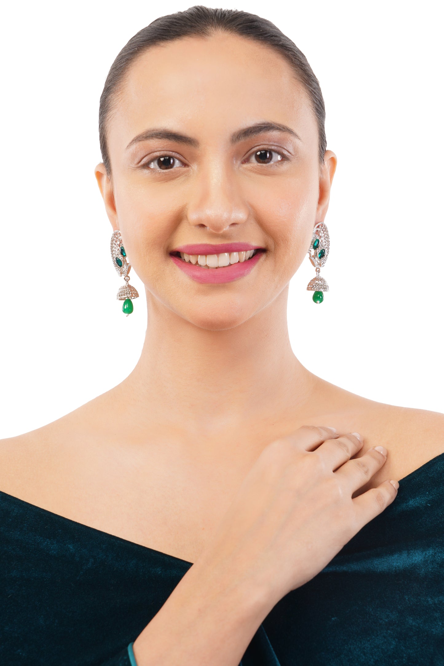 Green Pearl And Diamond Studded Earrings