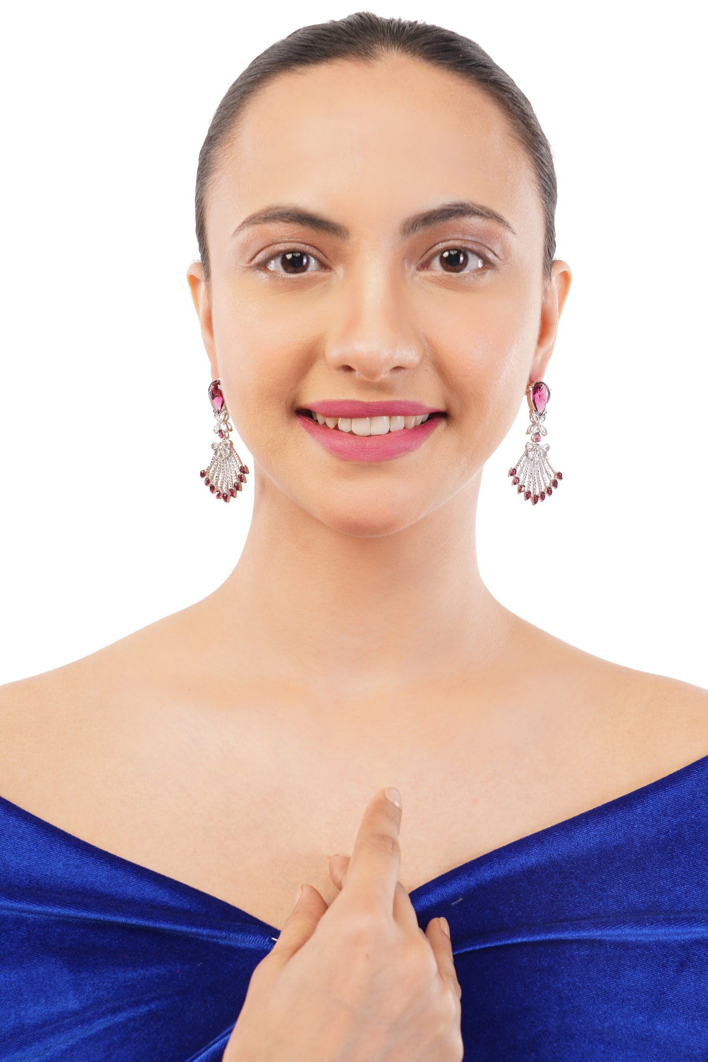 Elegant Purple Silver Diamond Earrings For Women