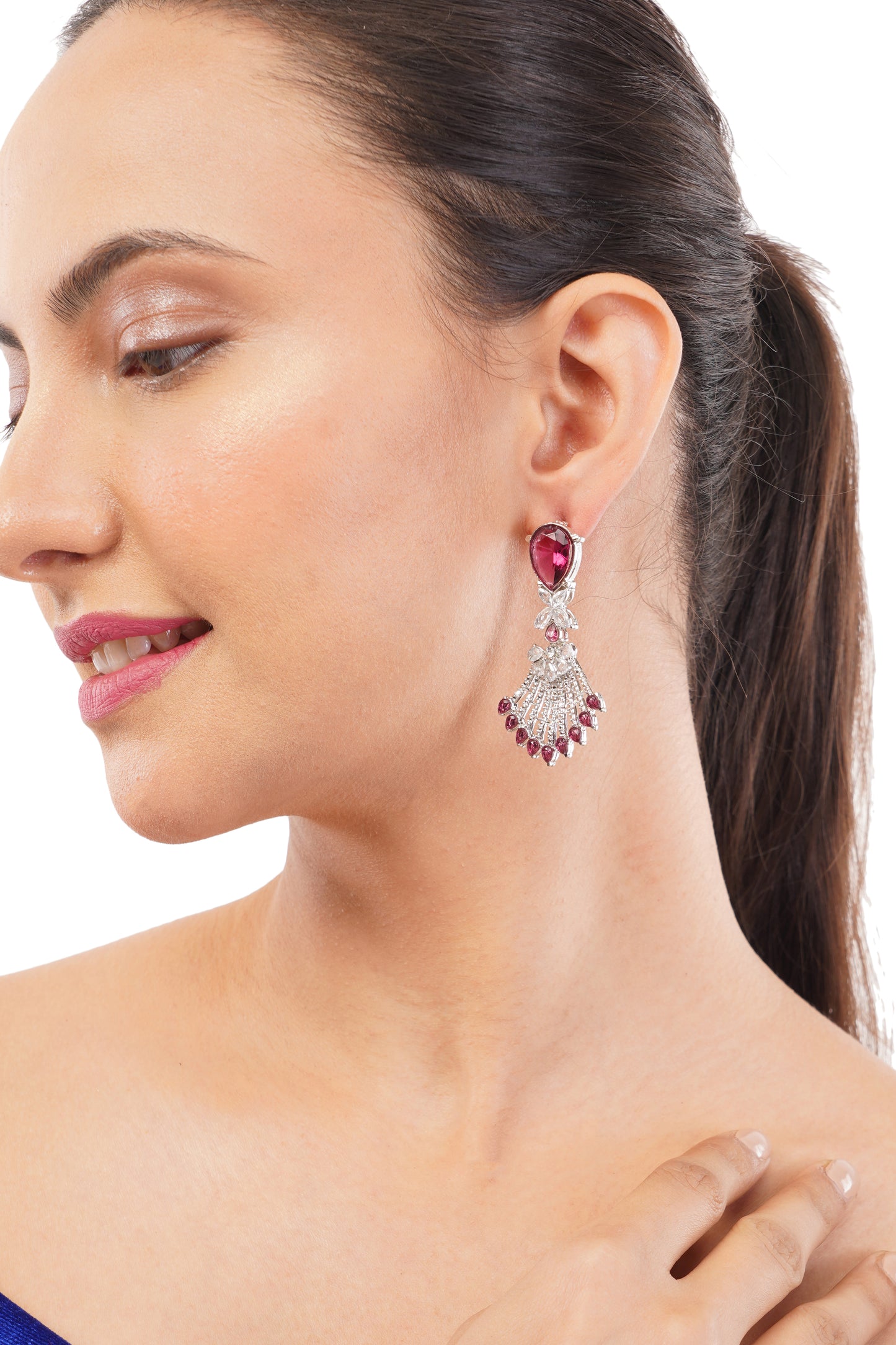 Elegant Purple Silver Diamond Earrings For Women