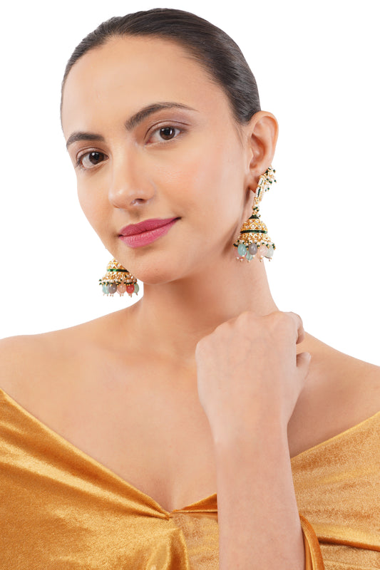 Gold Plated Multicolour Pearl Earrings For Women