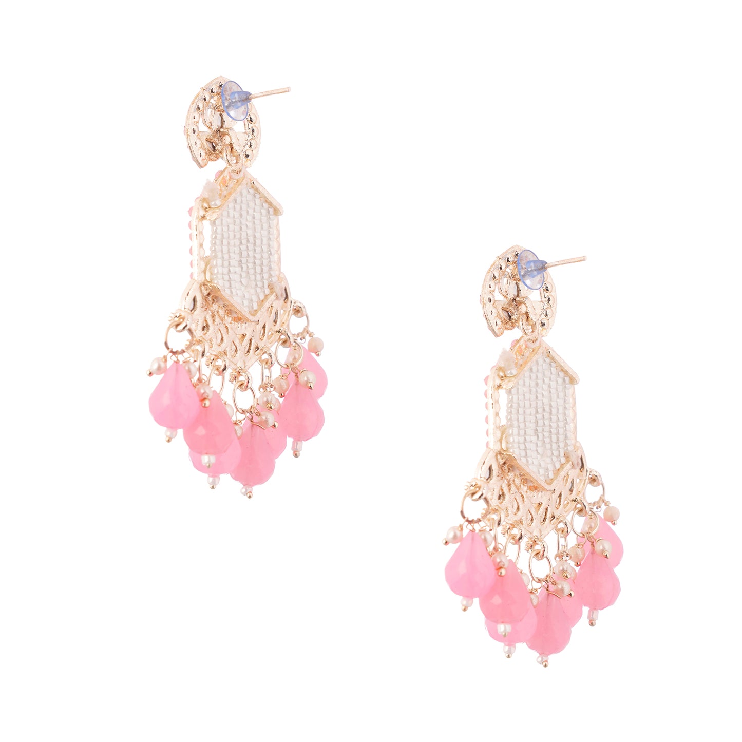 Gold Plated Pink And White Pearl Earrings For Women