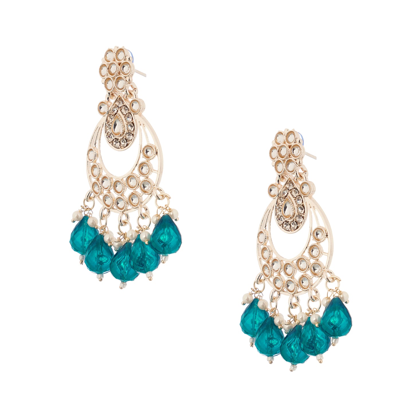 Gold Plated Aqua Green Pearl Earrings For Women