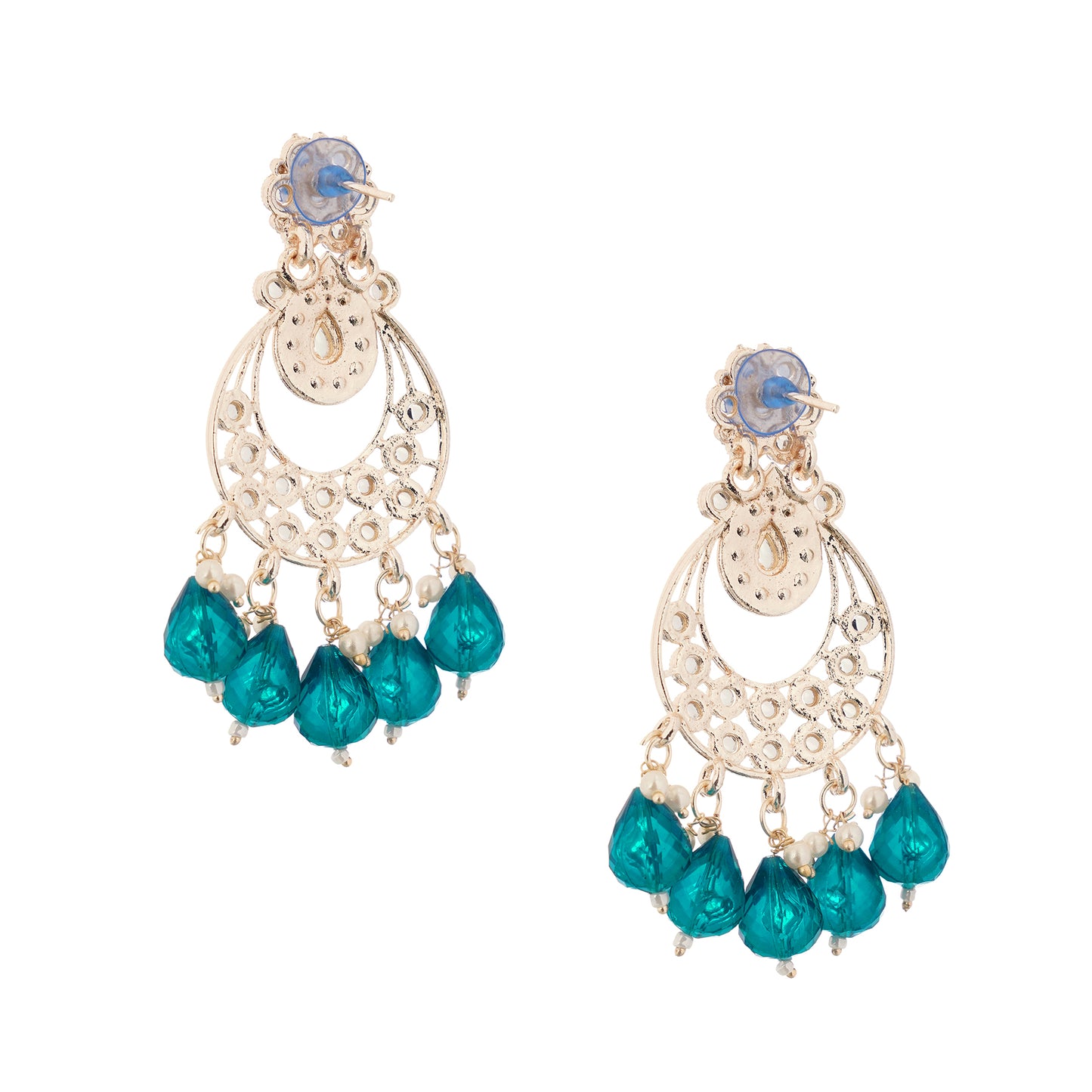 Gold Plated Aqua Green Pearl Earrings For Women