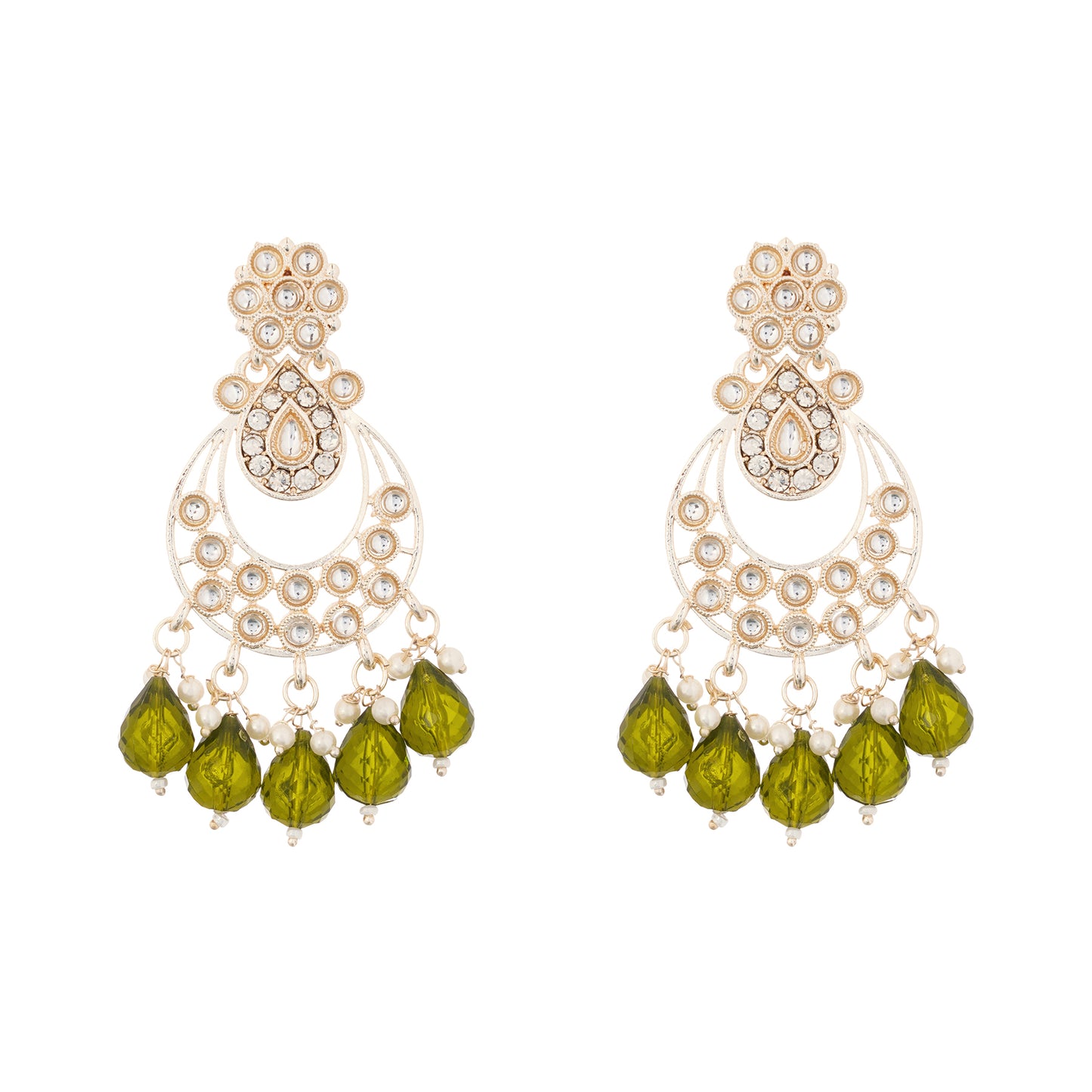Gold Plated Green Pearl Kundan Earrings For Women