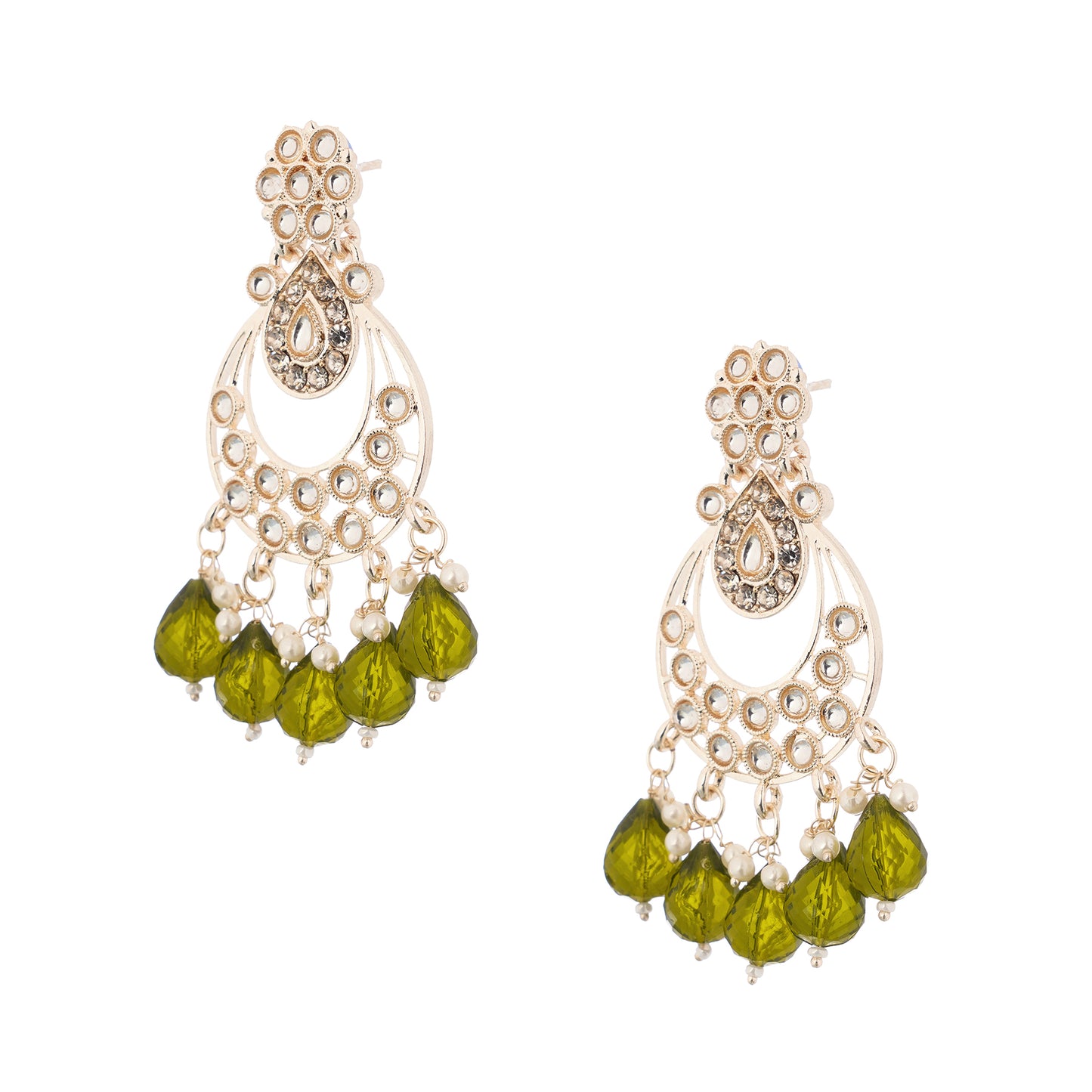 Gold Plated Green Pearl Kundan Earrings For Women