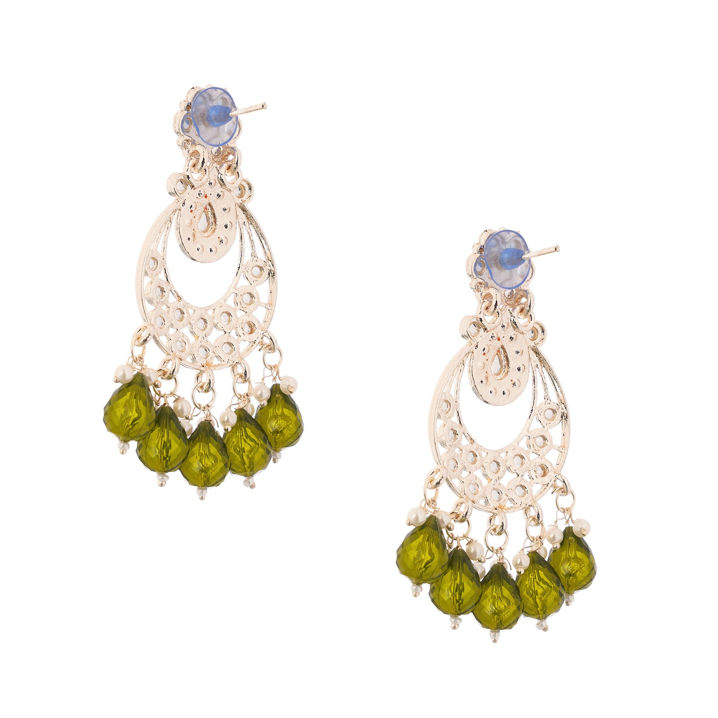 Gold Plated Green Pearl Kundan Earrings For Women