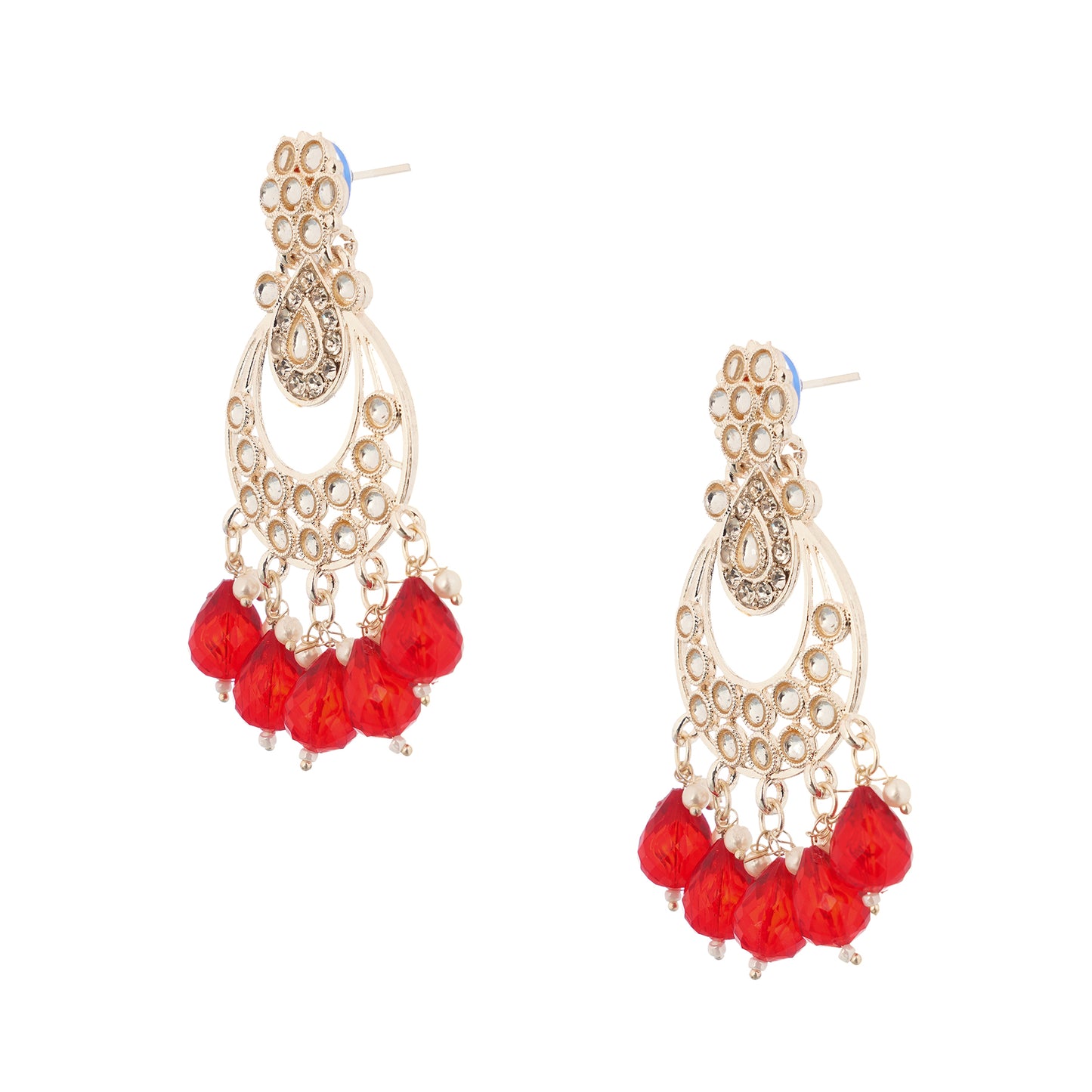 Ethnic Red Pearl Kundan Drop Earrings For Women