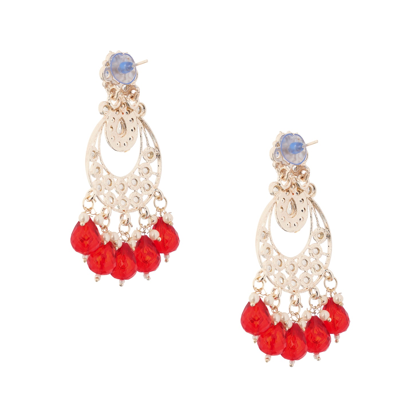 Ethnic Red Pearl Kundan Drop Earrings For Women