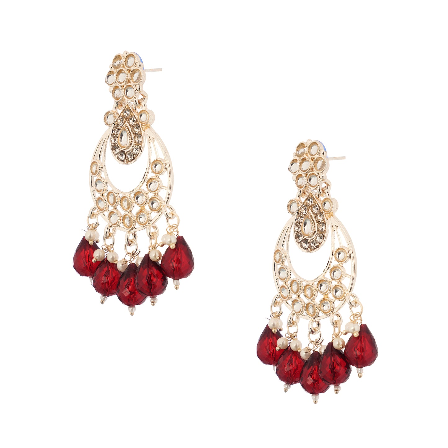 Maroon Pearl Gold Plated Kundan Earrings