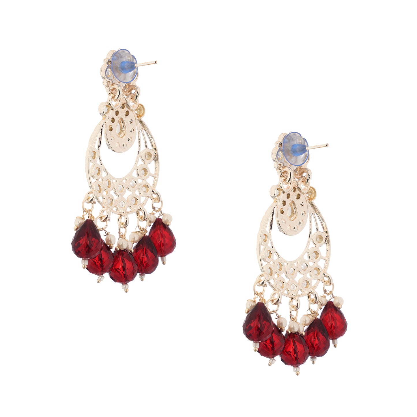 Maroon Pearl Gold Plated Kundan Earrings