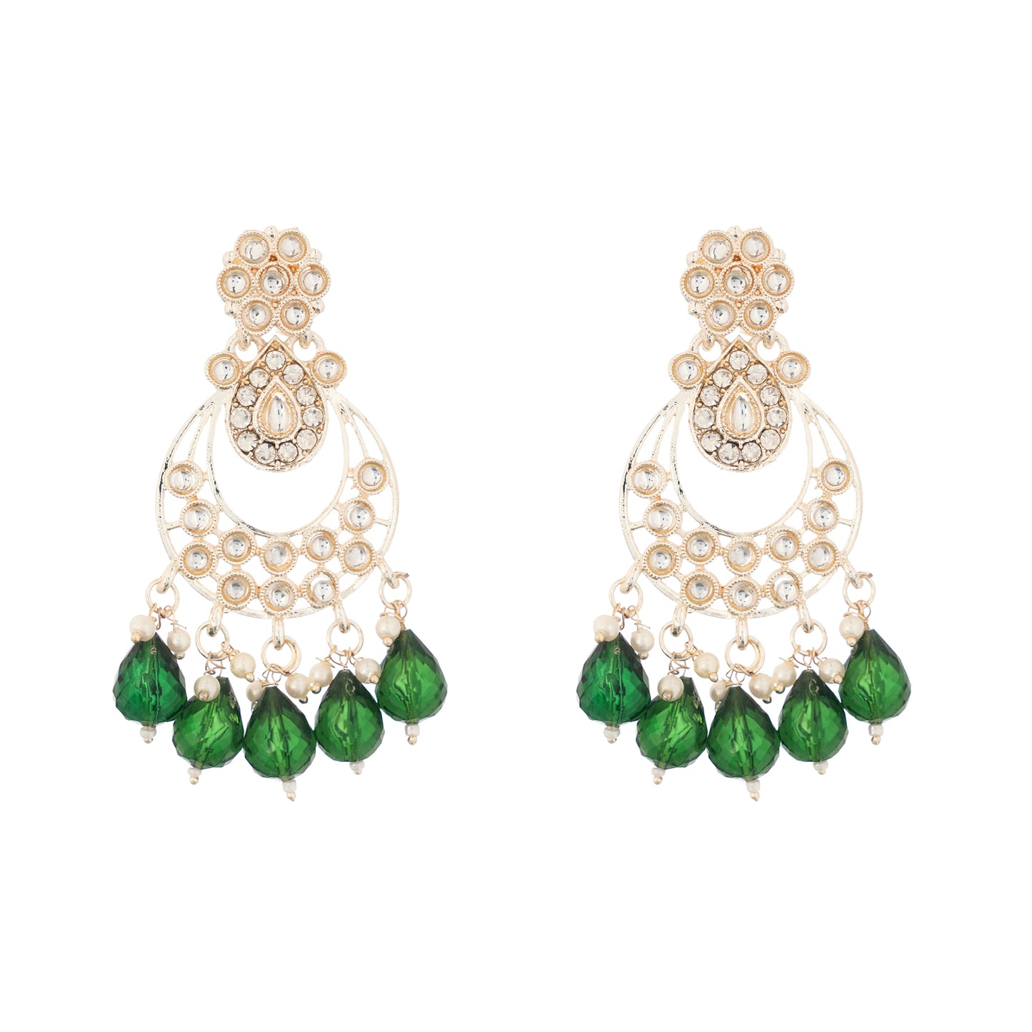 Gold Plated Green Kundan Pearl Earring For Women