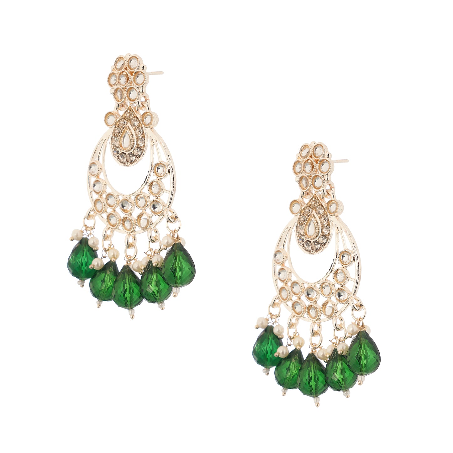 Gold Plated Green Kundan Pearl Earring For Women