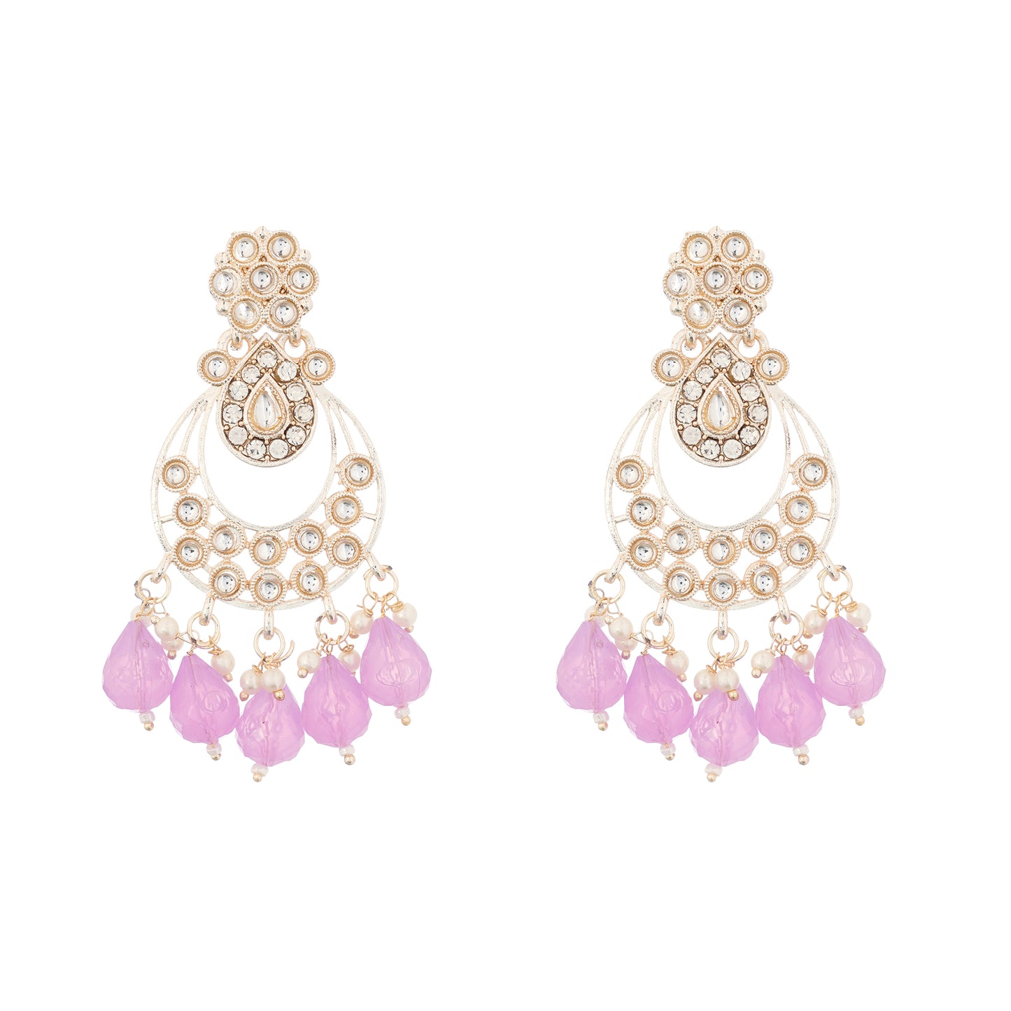 Gold Plated Light Purple Pearl Drop Earrings