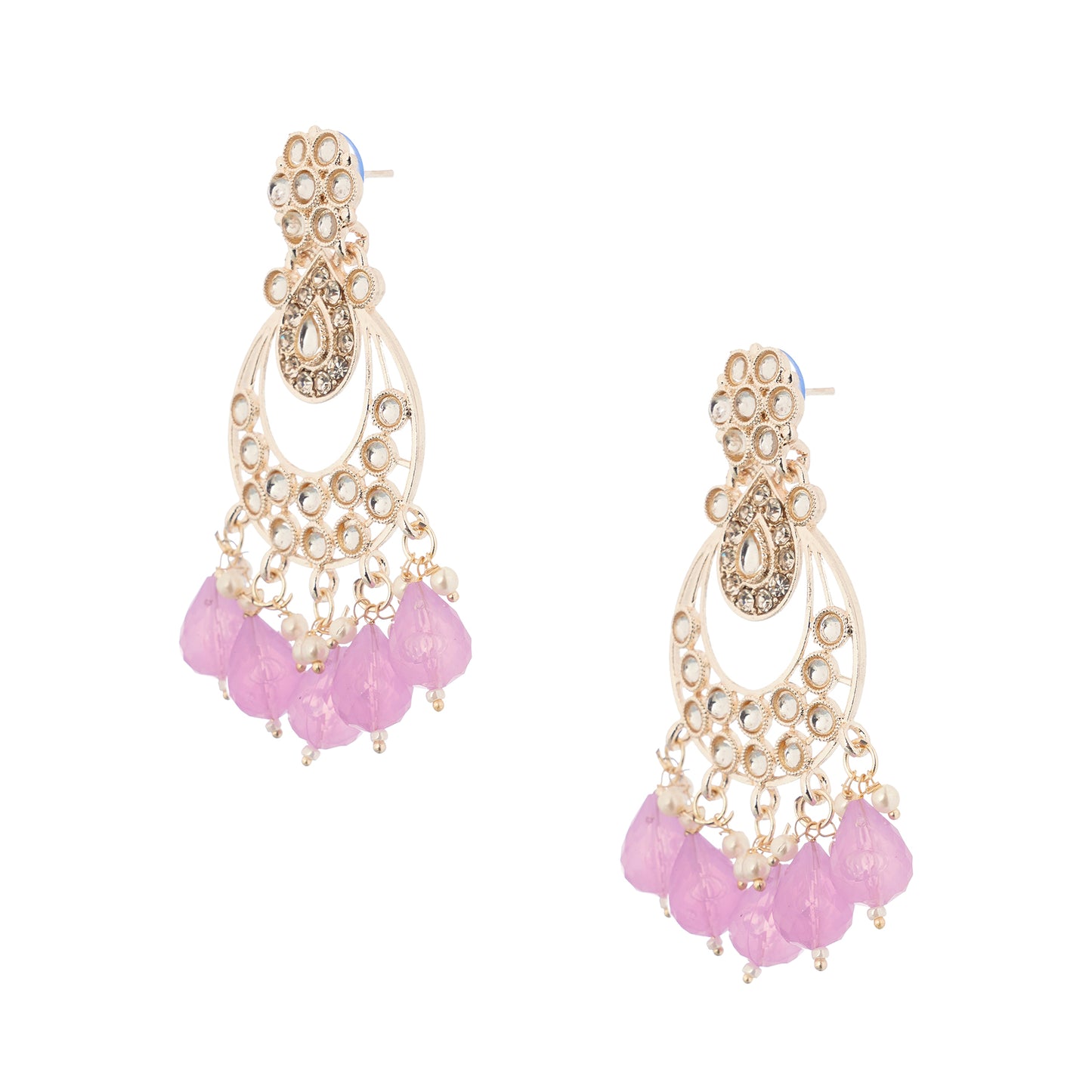 Gold Plated Light Purple Pearl Drop Earrings